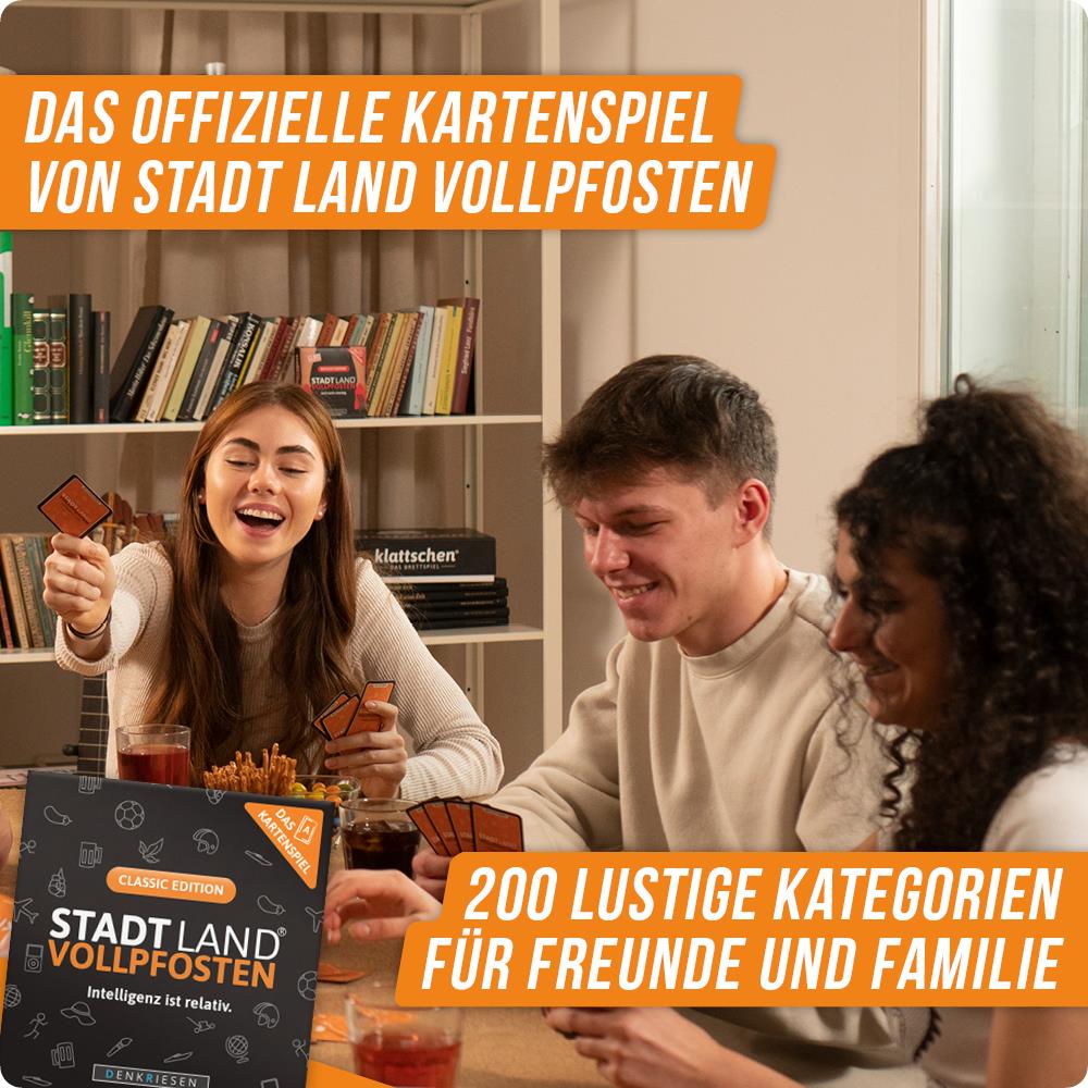 Spar-Set Valeria - CLASSIC EDITION - "Intelligenz ist relativ" - STADT LAND VOLLPFOSTEN® - Spielblock + Kartenspiel + HANGMAN "Galgenmännchen TO GO"