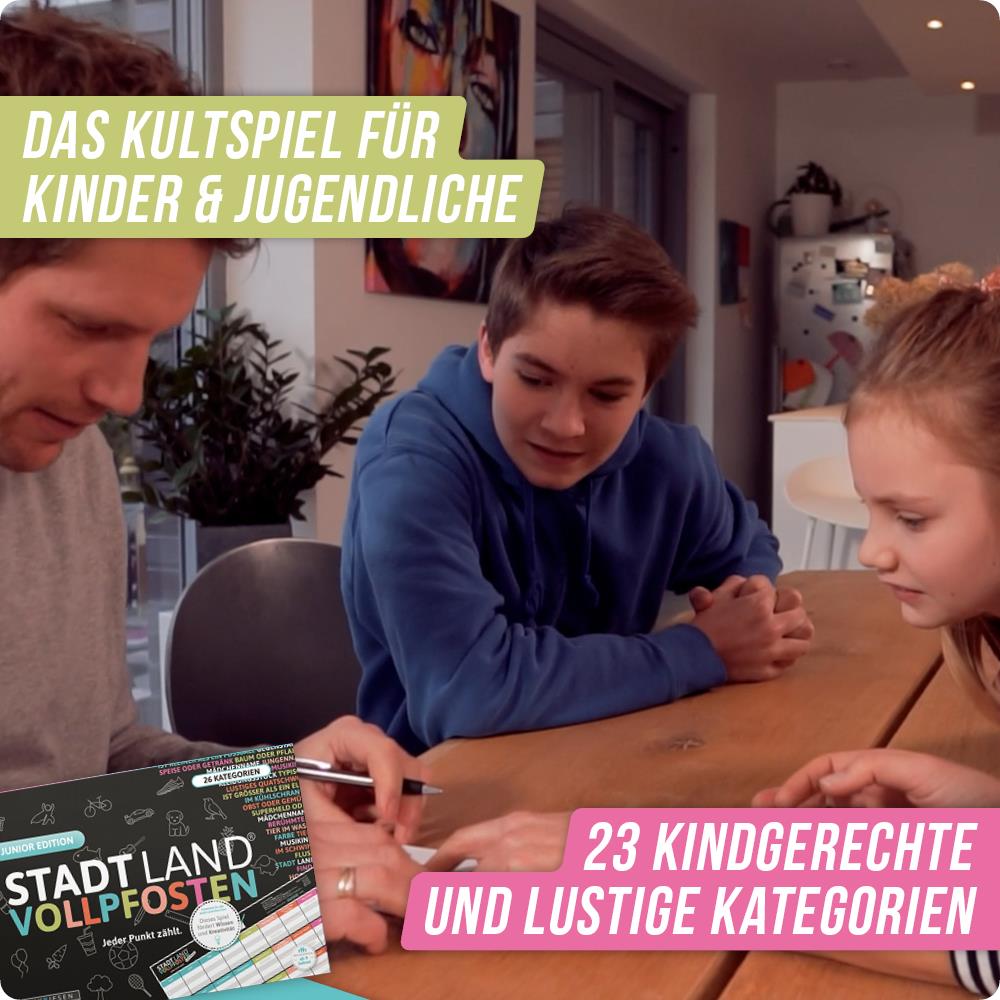 Spar-Set Elias – STADT-LAND VOLLPFOSTEN "Junior EDITION" Spielblock + HANGMAN "Junior EDITION”