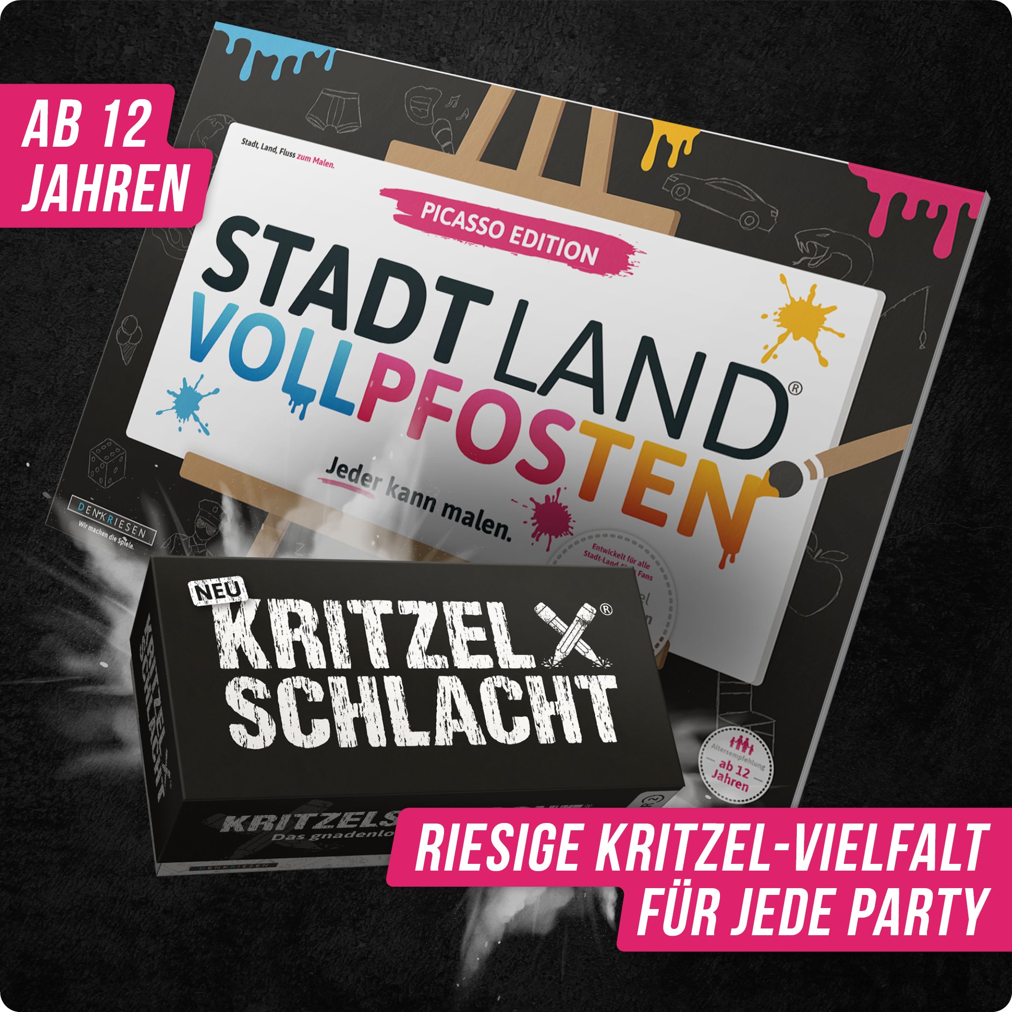 Spar-Set Pablo | Kritzelschlacht® | Stadt Land Vollpfosten® Picasso Edition - A3 Spielblock