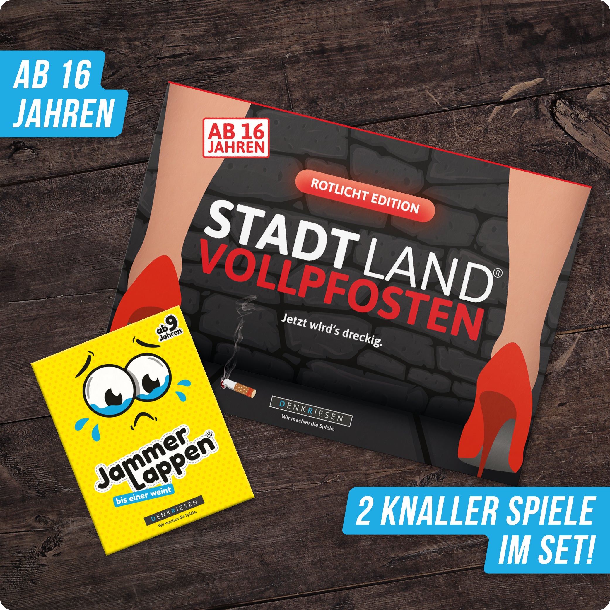 Spar-Set Daniel | JAMMERLAPPEN® | Stadt Land Vollpfosten® A4 Spielblock - Rotlicht Edition