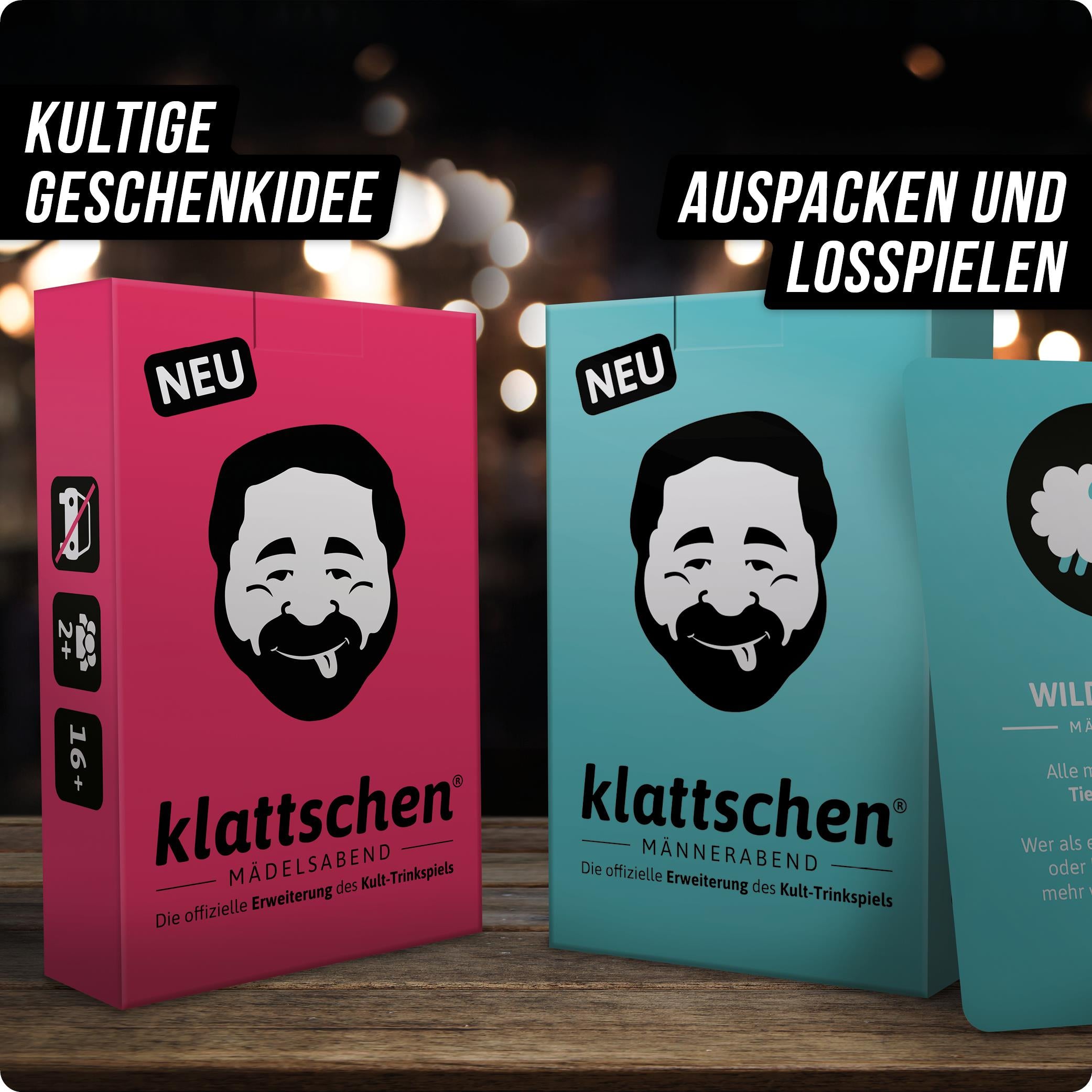 Spar-Set Leo - klattschen® Doppelpack - klattschen Mädelsabend & klattschen Männerabend Spielkartenkarton