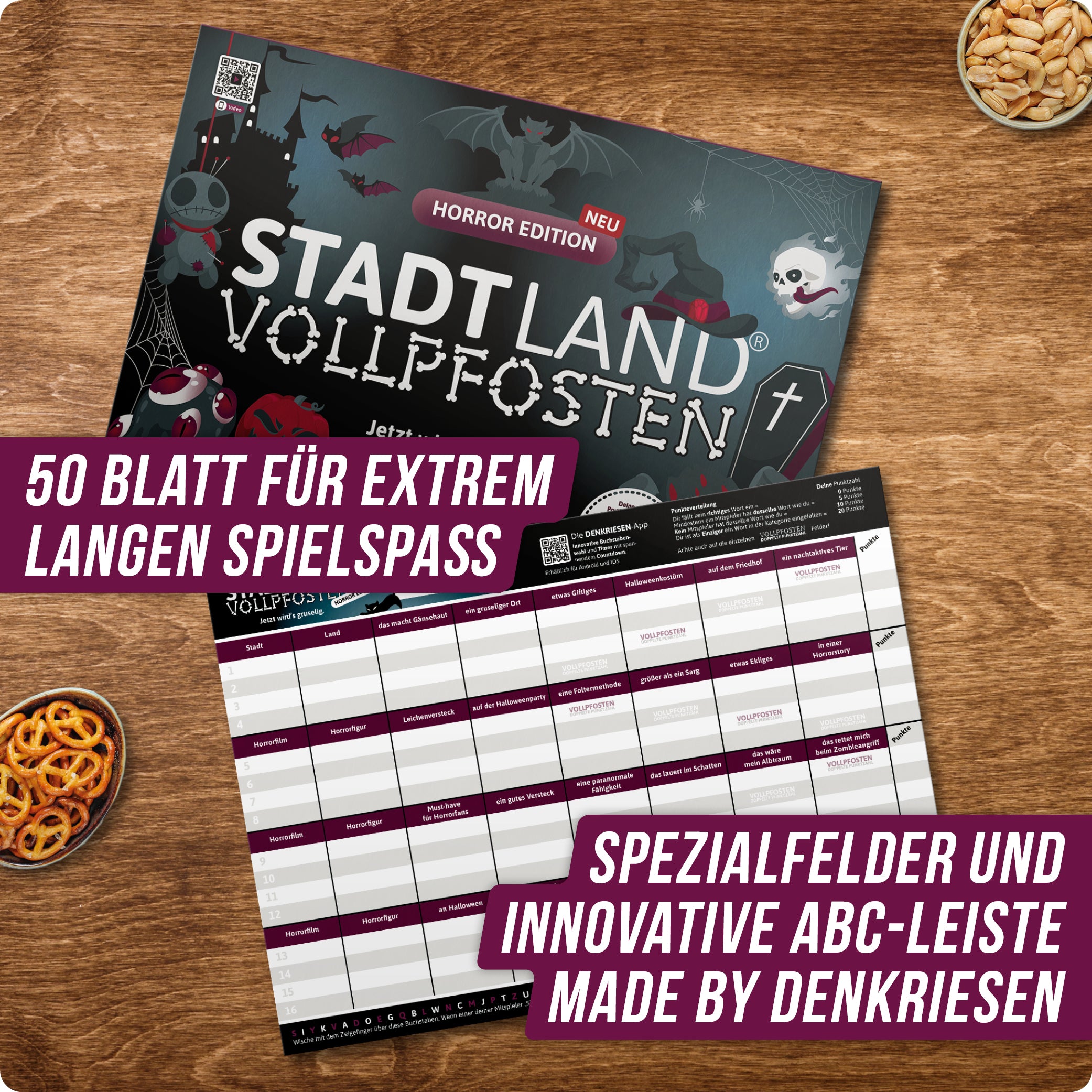 Stadt Land Vollpfosten® Horror Edition – "Jetzt wird's gruselig." | A4 Spielblock