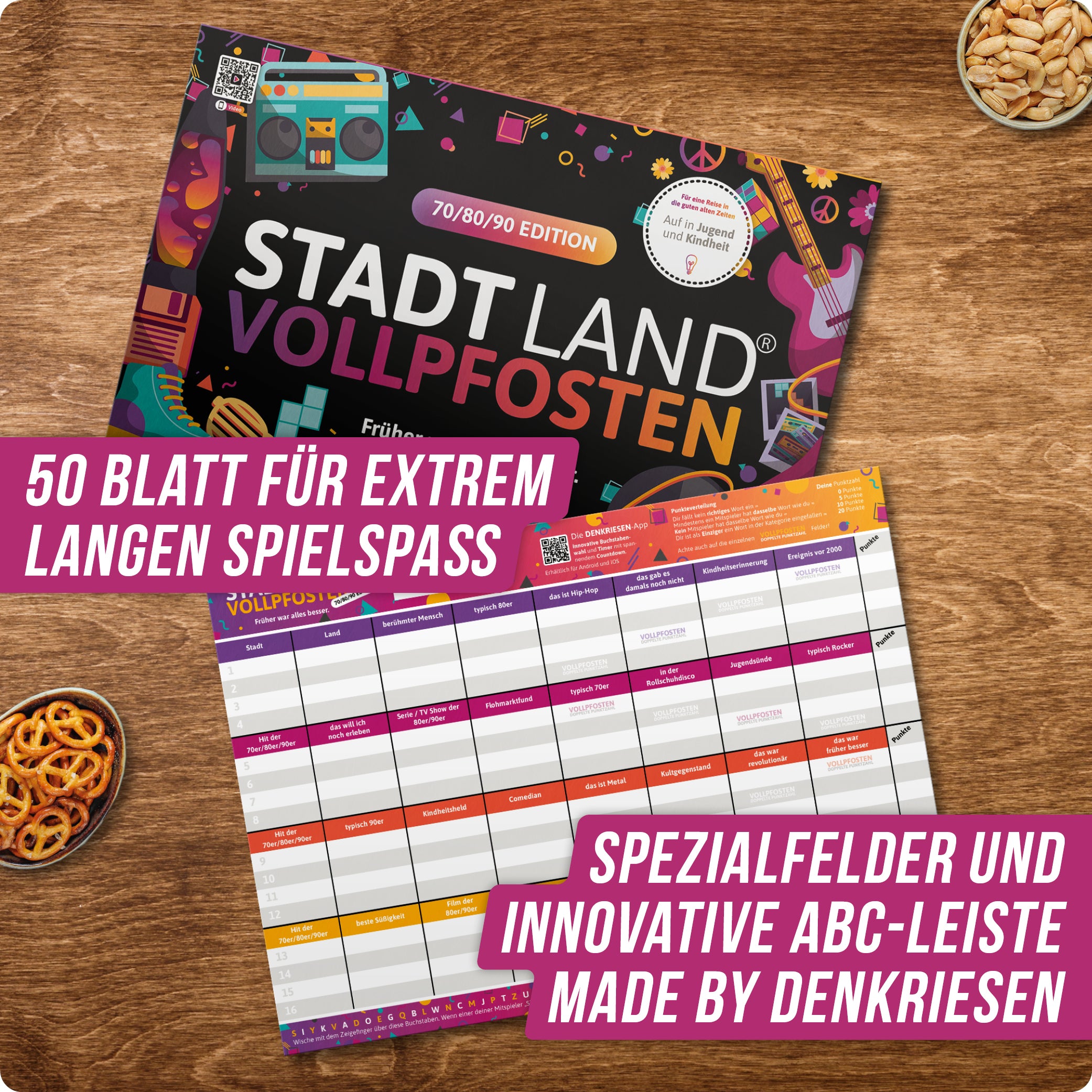 Stadt Land Vollpfosten® 70/80/90 Edition – "Früher war alles besser." | A4 Spielblock