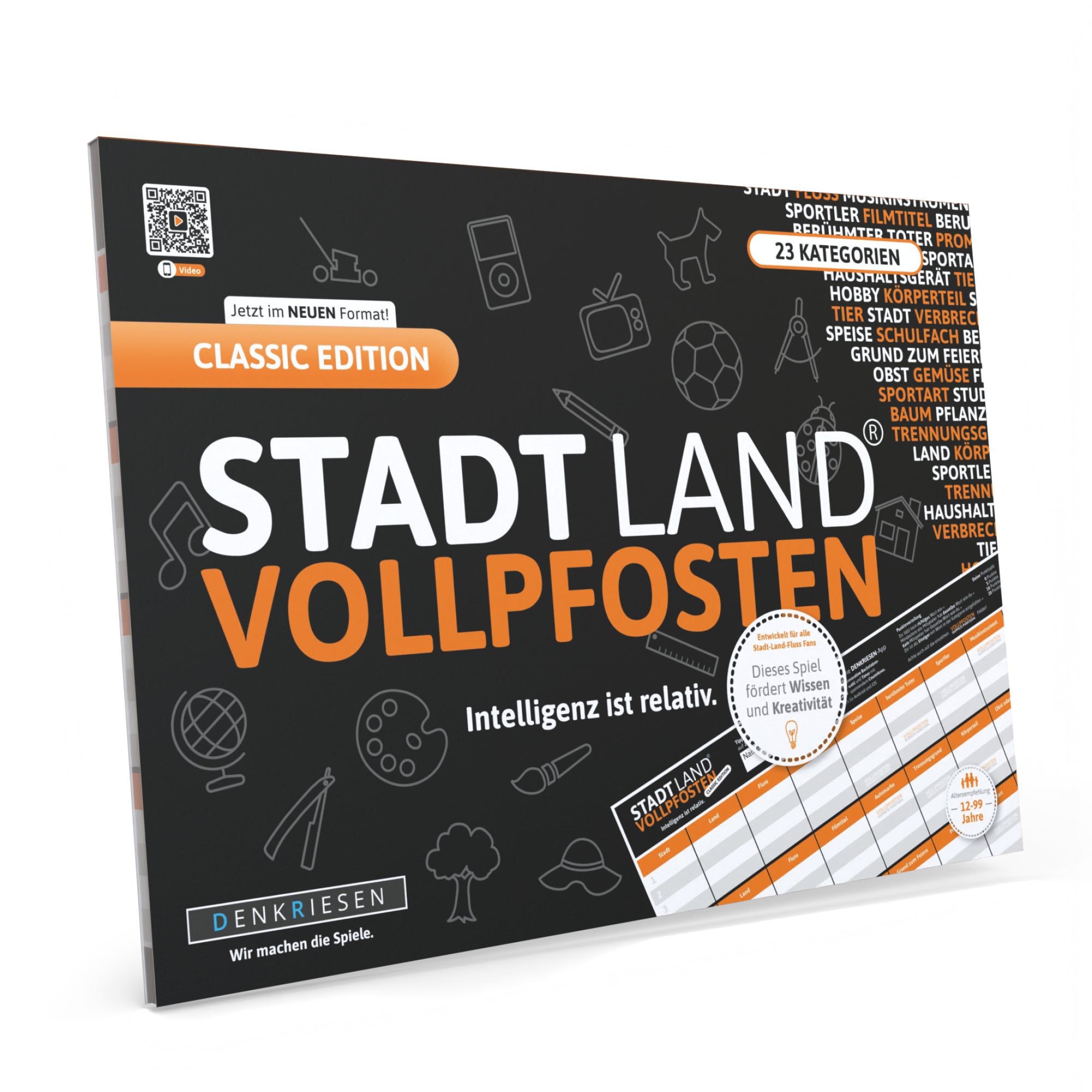Stadt Land Vollpfosten® Classic Edition – "Intelligenz ist relativ." | A4 Spielblock