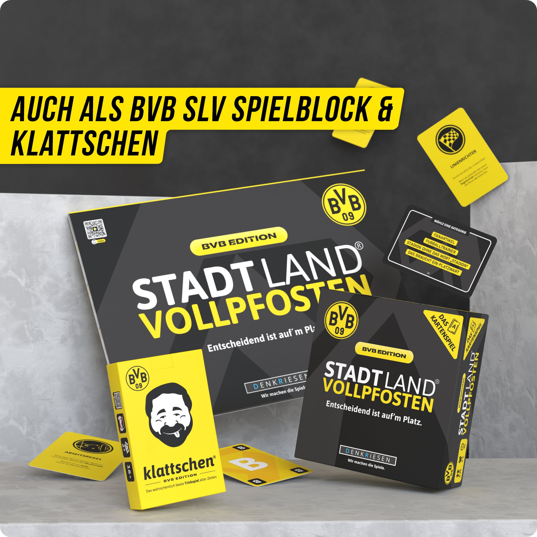 Stadt Land Vollpfosten® BVB Edition – "Entscheidend ist auf'm Platz." | Das Kartenspiel