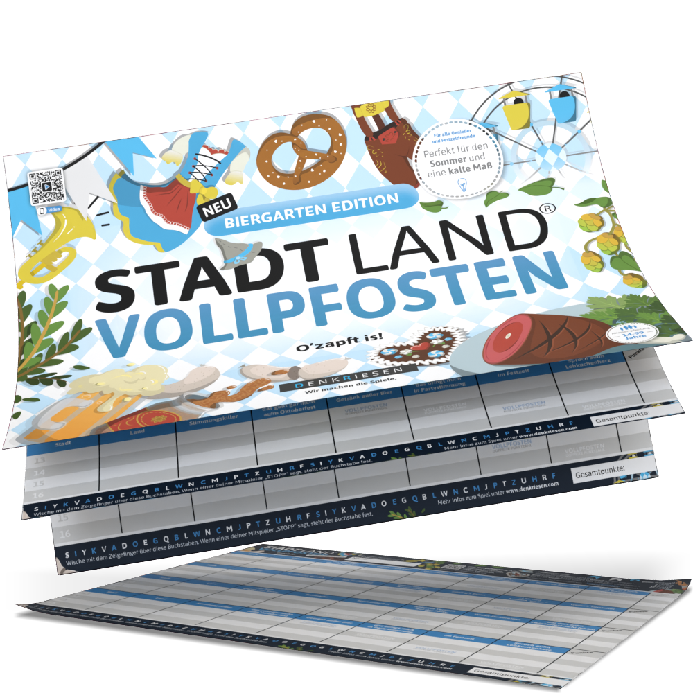 Stadt Land Vollpfosten® Spielblock | Biergarten Edition