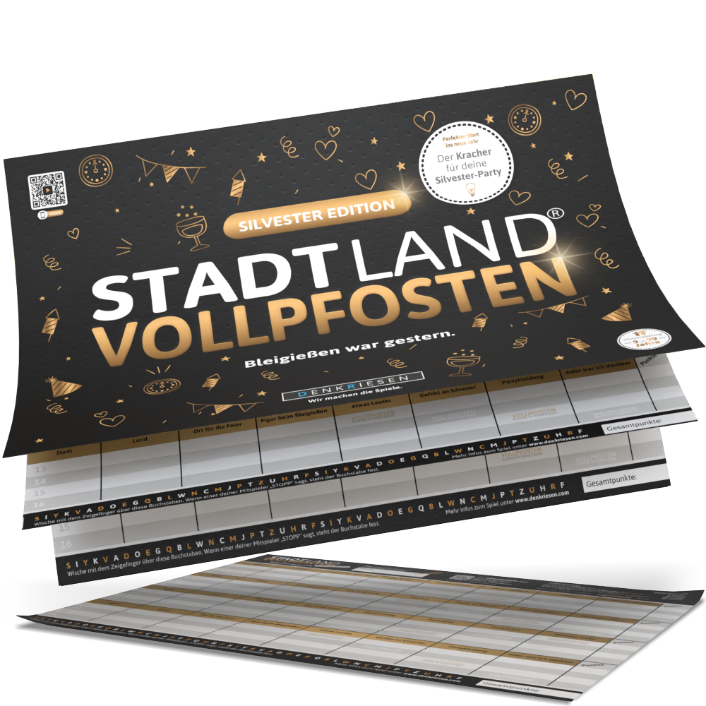 Stadt Land Vollpfosten® Spielblock | Silvester Edition