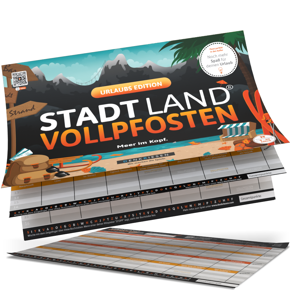 Stadt Land Vollpfosten® Spielblock | Urlaubs Edition