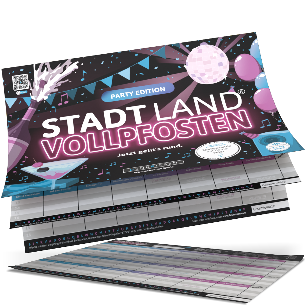 Stadt Land Vollpfosten® Spielblock | Party Edition