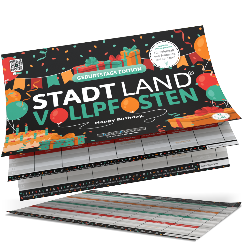 Stadt Land Vollpfosten® Spielblock | Geburtstags Edition