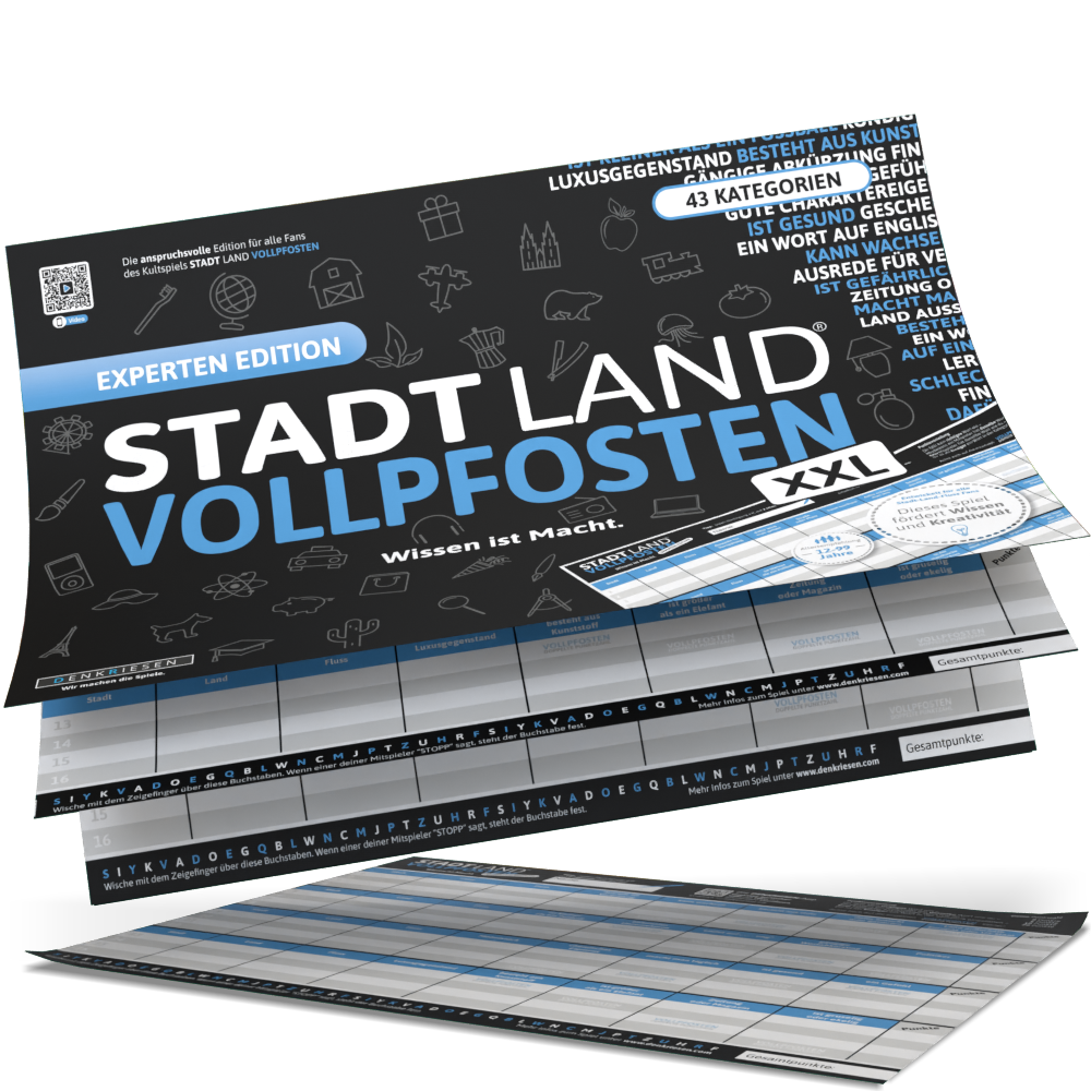 Stadt Land Vollpfosten® A3 Spielblock | Experten Edition