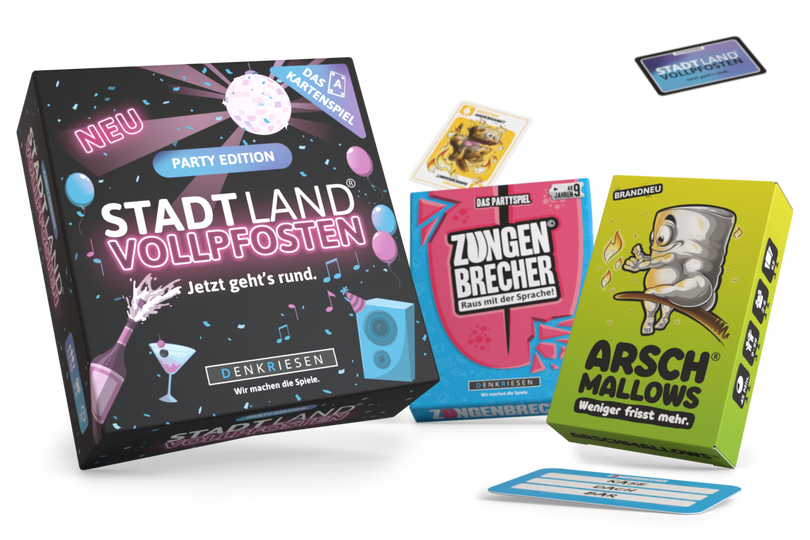 Bestseller-Spiele: Stadt Land Vollpfosten Party Edition, Zungenbrecher und Arschmallow