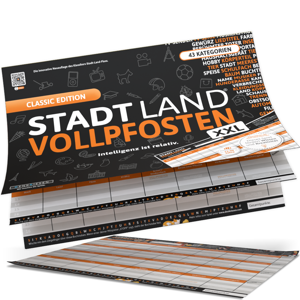 Stadt Land Vollpfosten® A3 Spielblock | Classic Edition