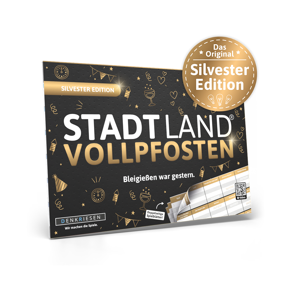 Stadt Land Vollpfosten® A5 Spielblock | Silvester Edition