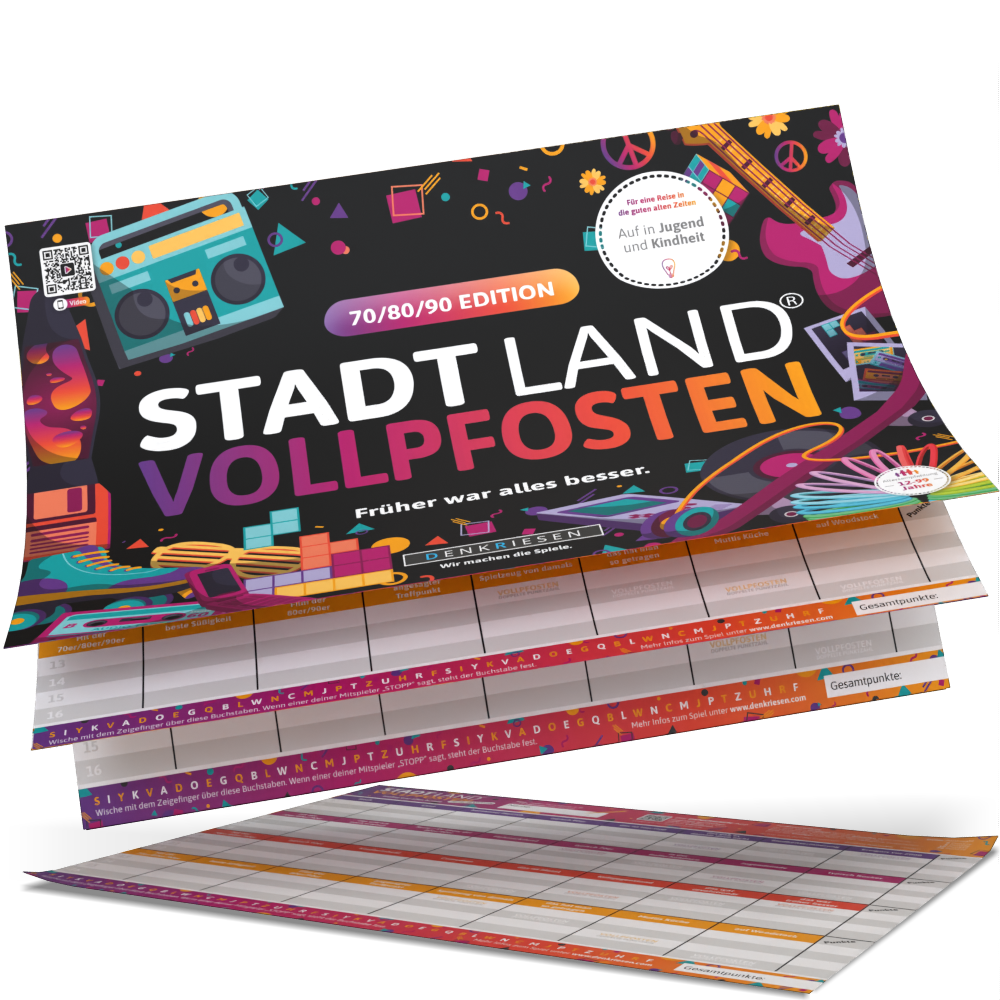 Stadt Land Vollpfosten® Spielblock | 70/80/90 Edition