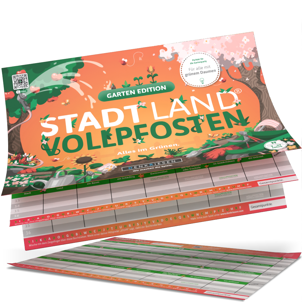 Stadt Land Vollpfosten® Spielblock | Garten Edition