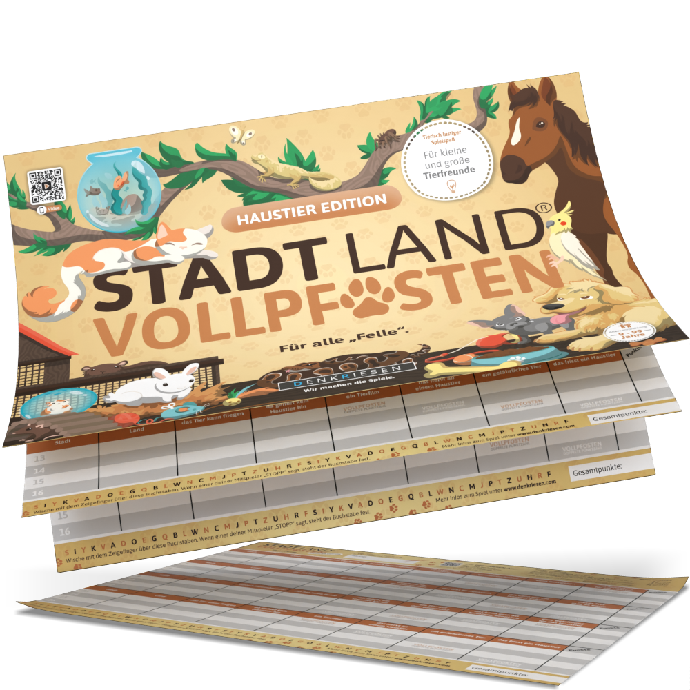 Stadt Land Vollpfosten® Spielblock | Haustier Edition