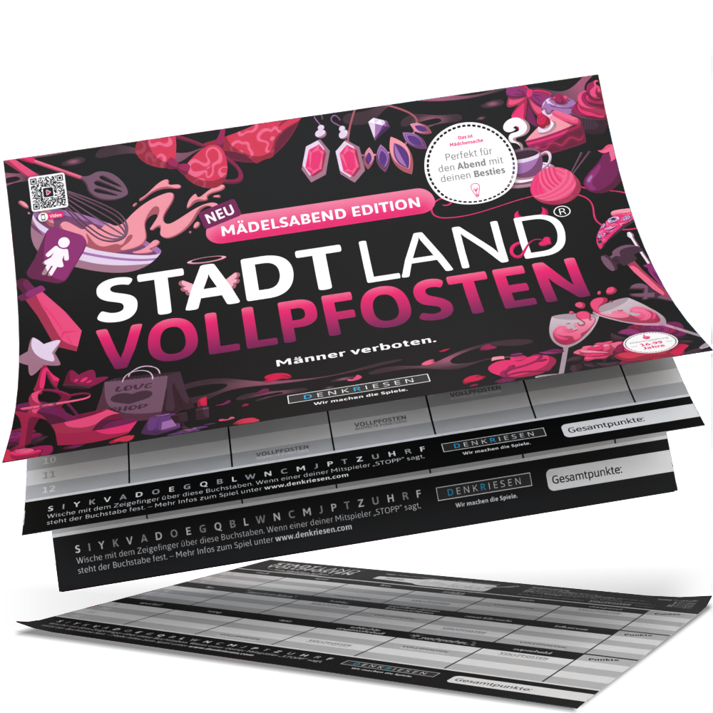 Stadt Land Vollpfosten® Spielblock | Mädelsabend Edition