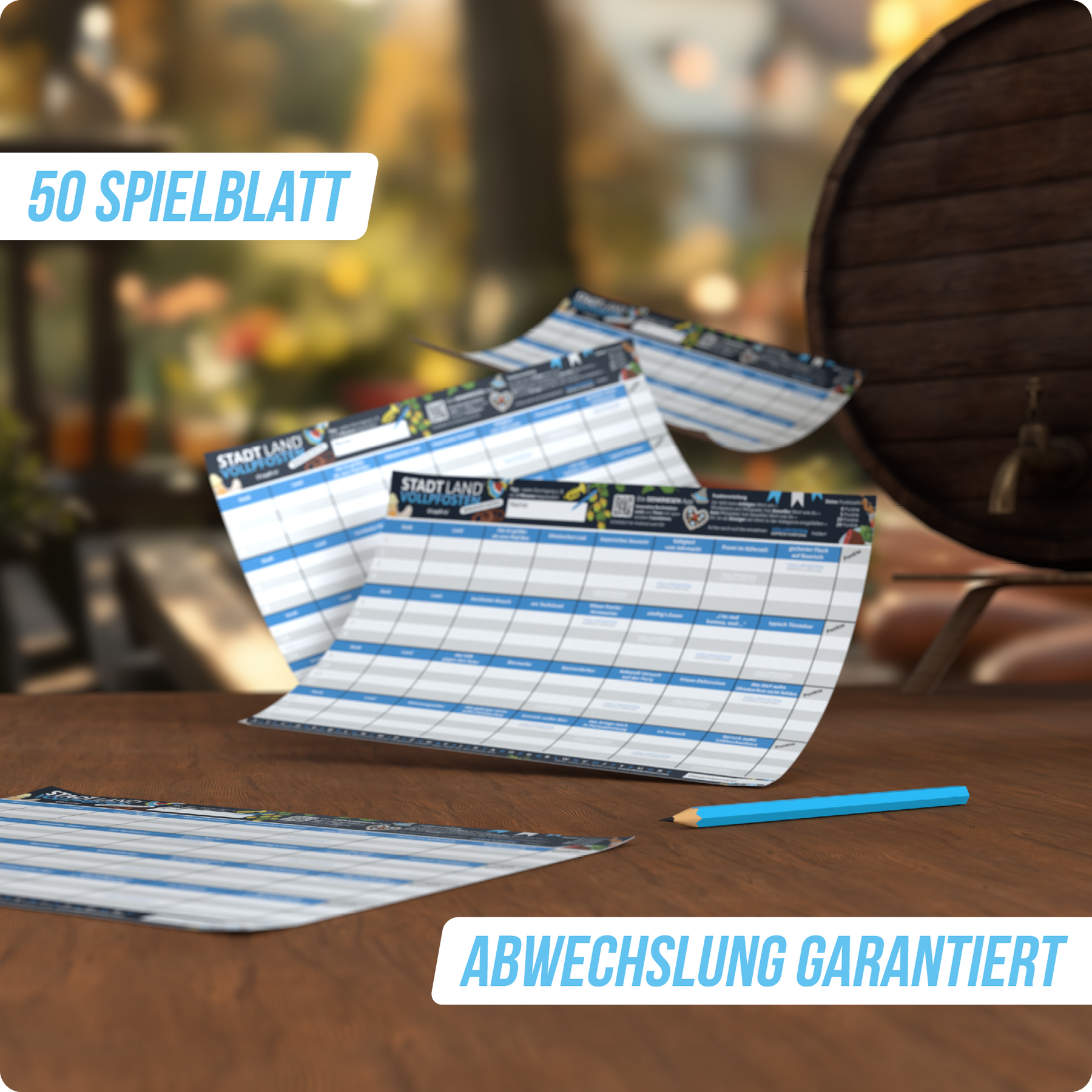 Stadt Land Vollpfosten® Spielblock | Biergarten Edition