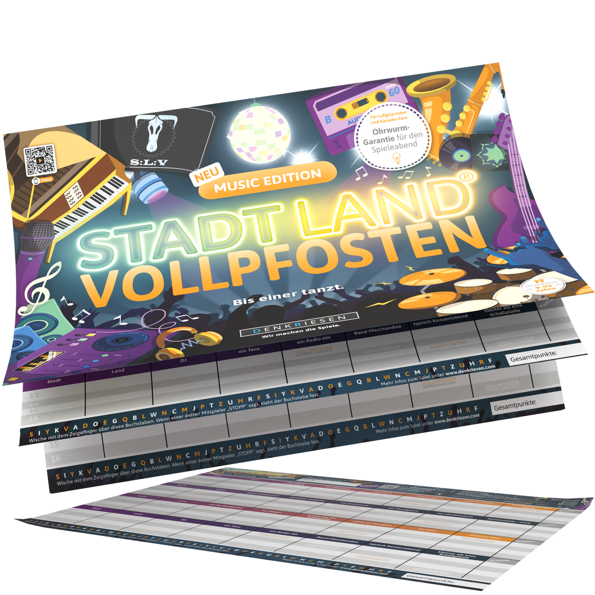 Stadt Land Vollpfosten® Spielblock | Music Edition