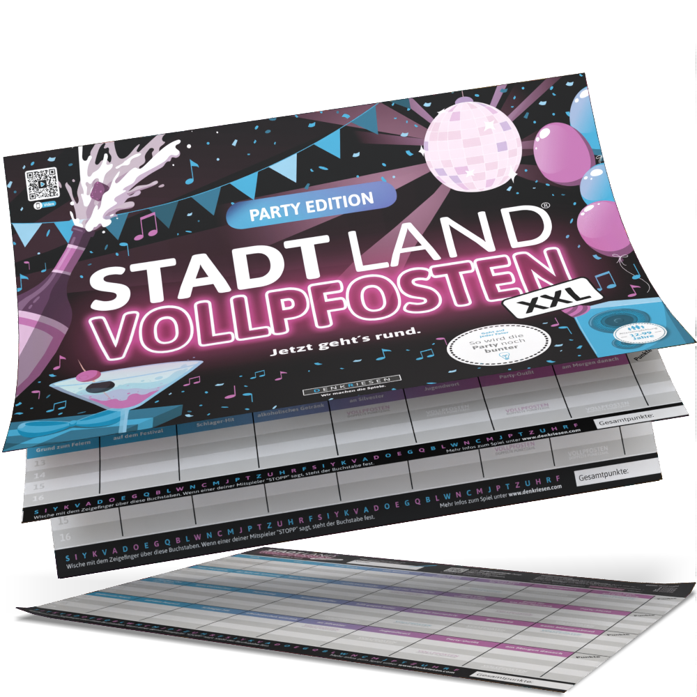 Stadt Land Vollpfosten® A3 Spielblock | Party Edition