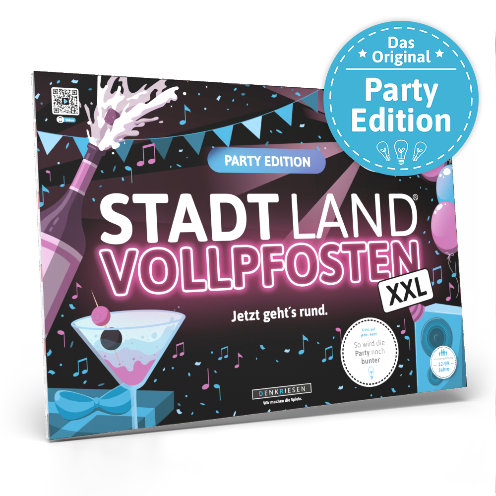 Stadt Land Vollpfosten® A3 Spielblock | Party Edition