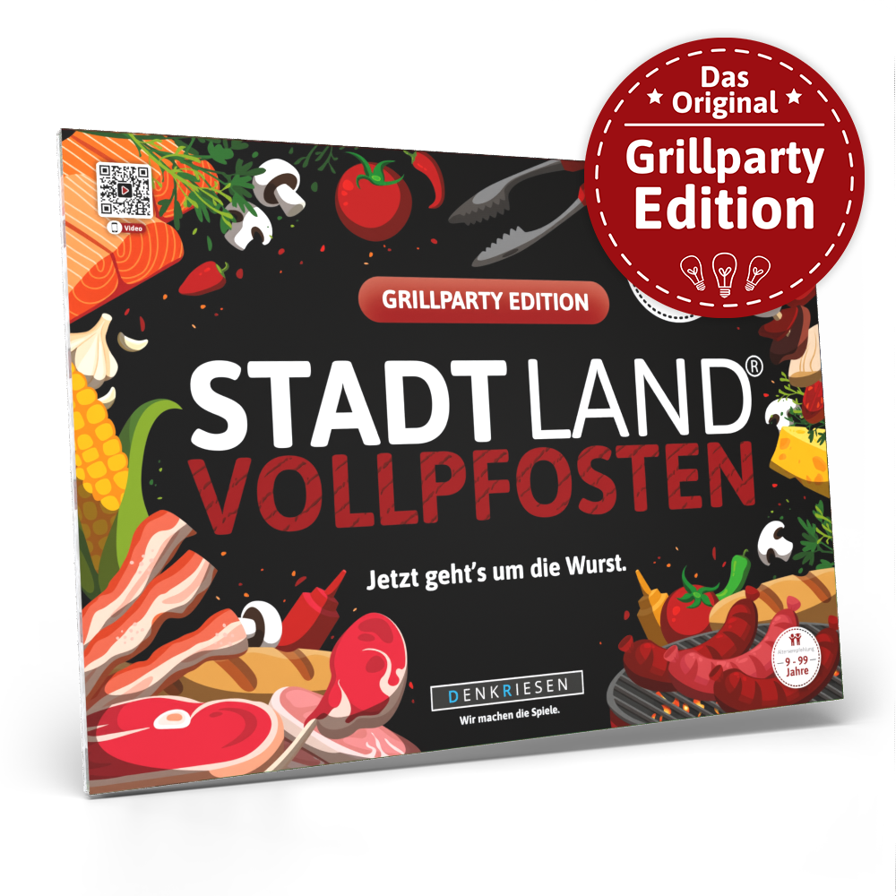 Stadt Land Vollpfosten® Spielblock | Grillparty Edition