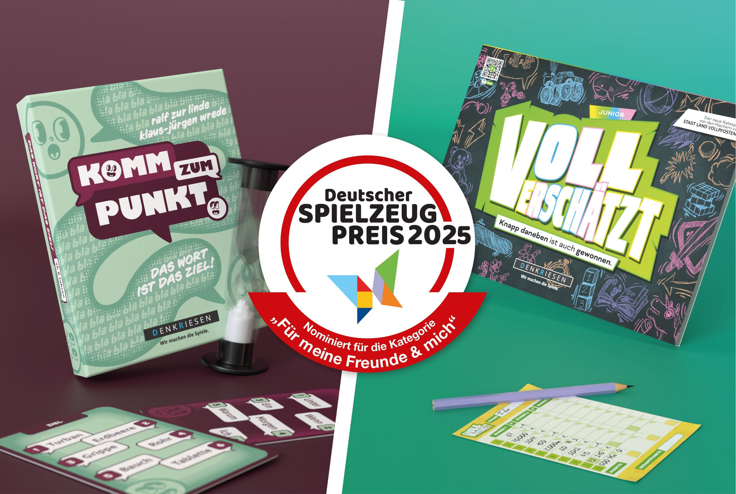 Komm zum Punkt und Voll verschätzt – Junior für den Deutschen Spielzeugpreis 2025 nominiert