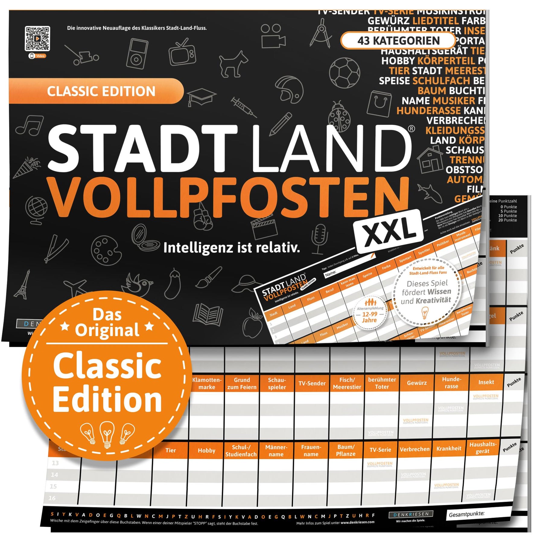 Stadt Land Vollpfosten® A3 Spielblock | Classic Edition