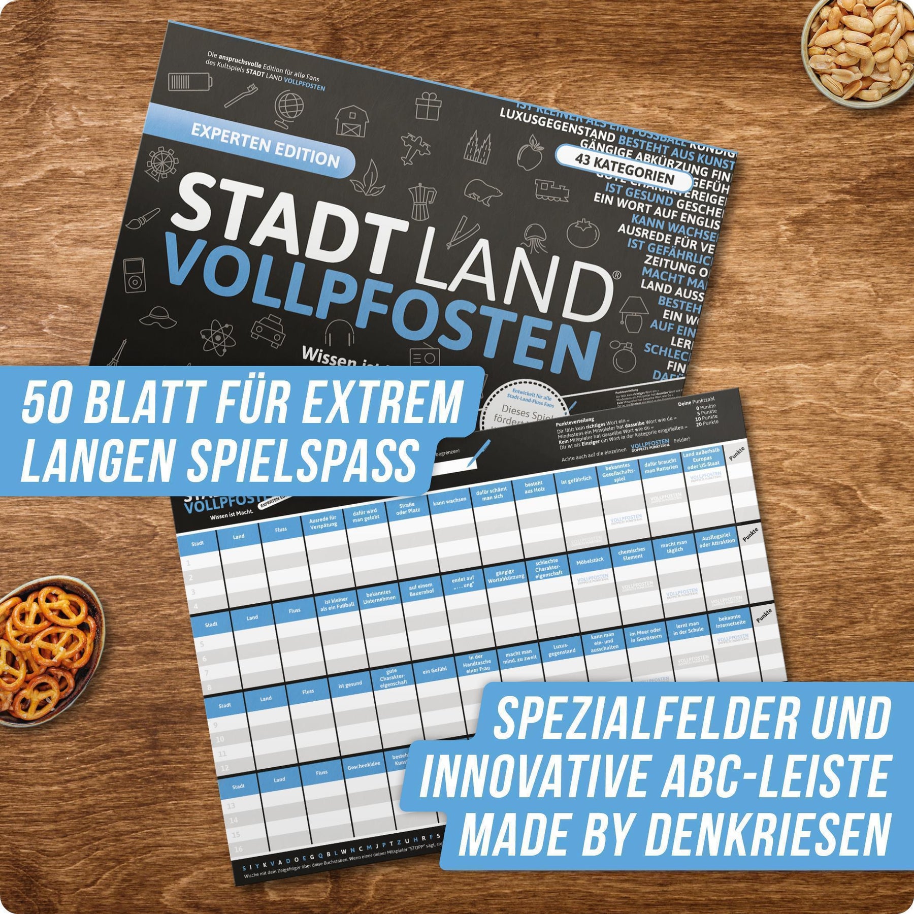 Stadt Land Vollpfosten® A3 Spielblock | Experten Edition