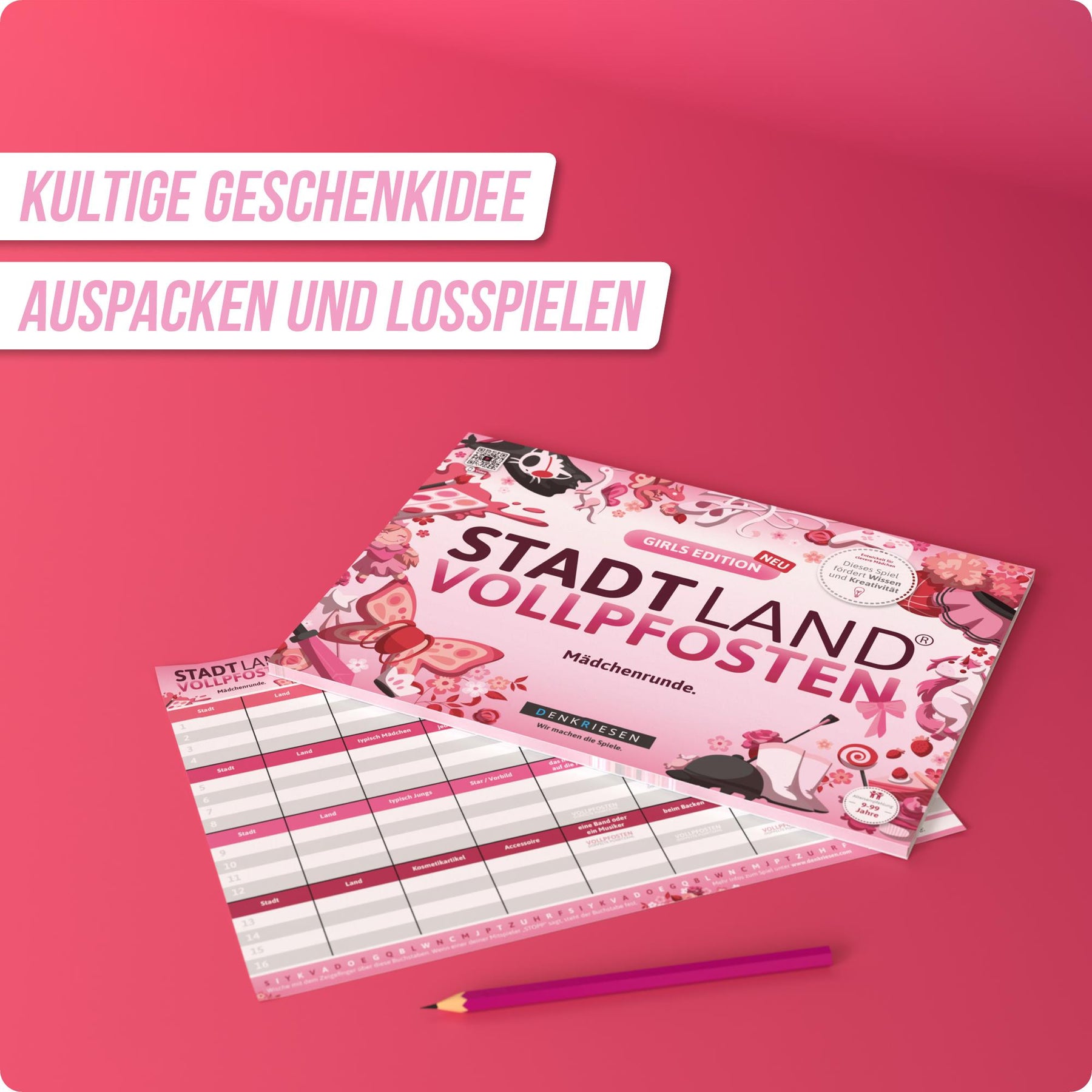 Stadt Land Vollpfosten® Spielblock | Girls Edition
