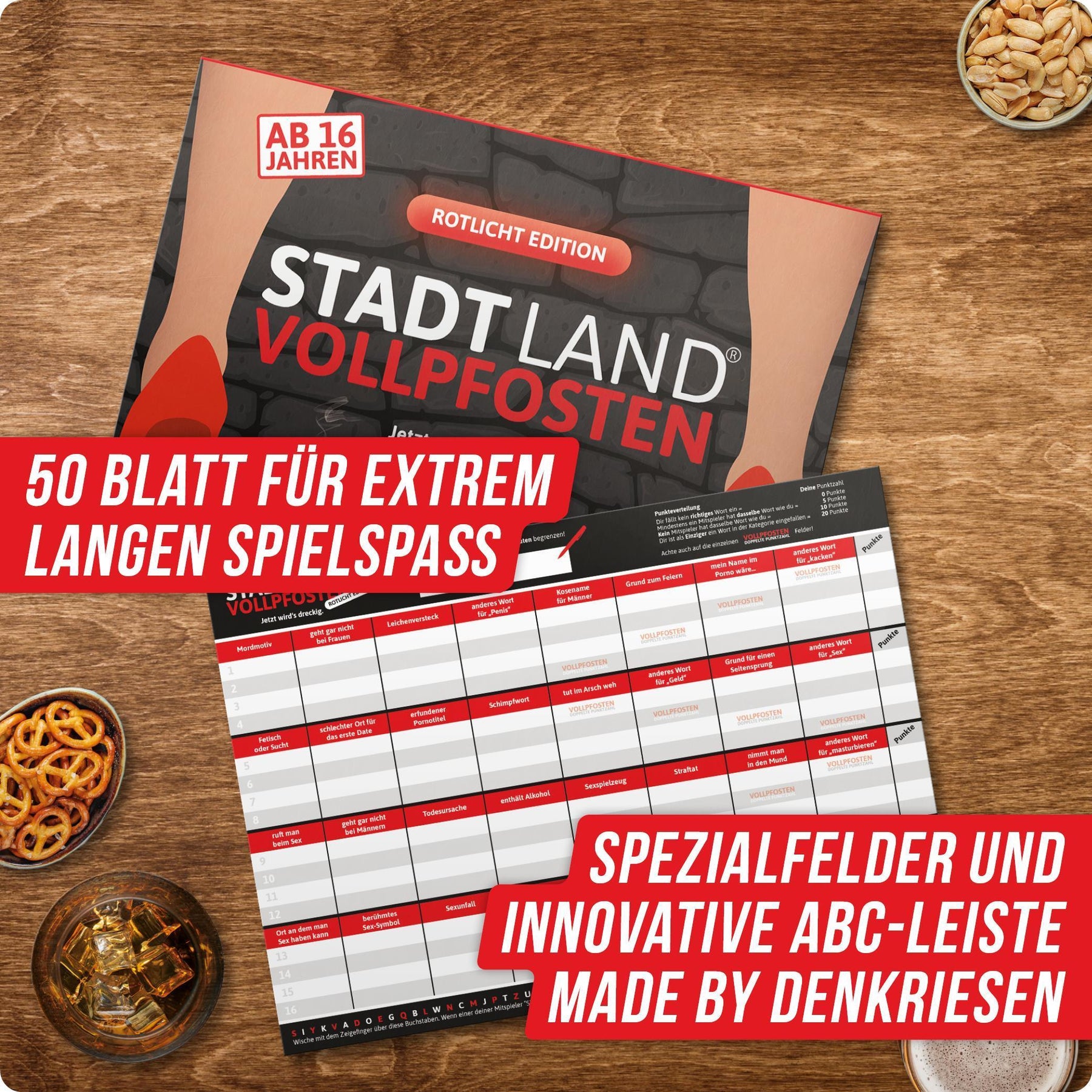 Stadt Land Vollpfosten® Spielblock | Rotlicht Edition