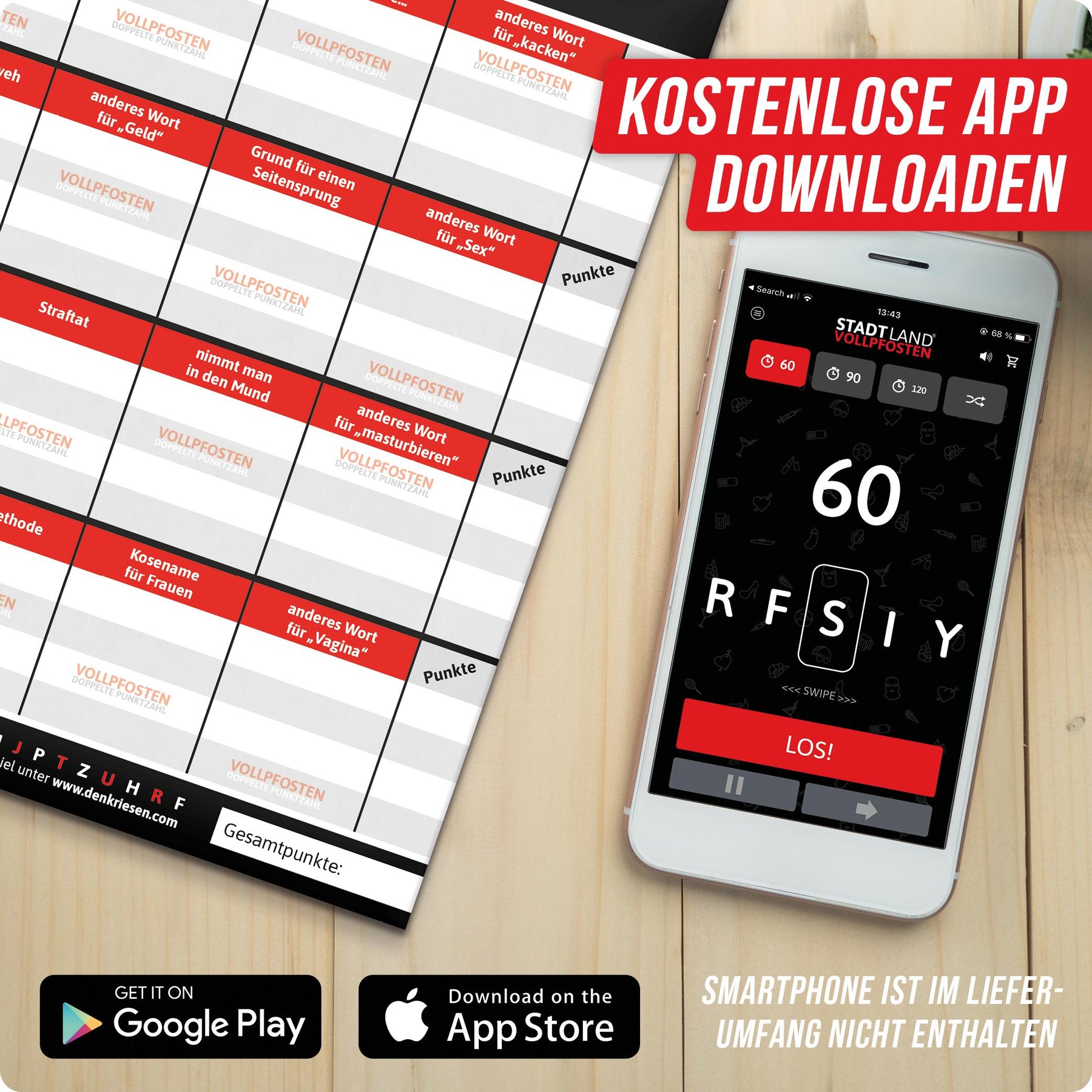 Stadt Land Vollpfosten® Spielblock | Rotlicht Edition