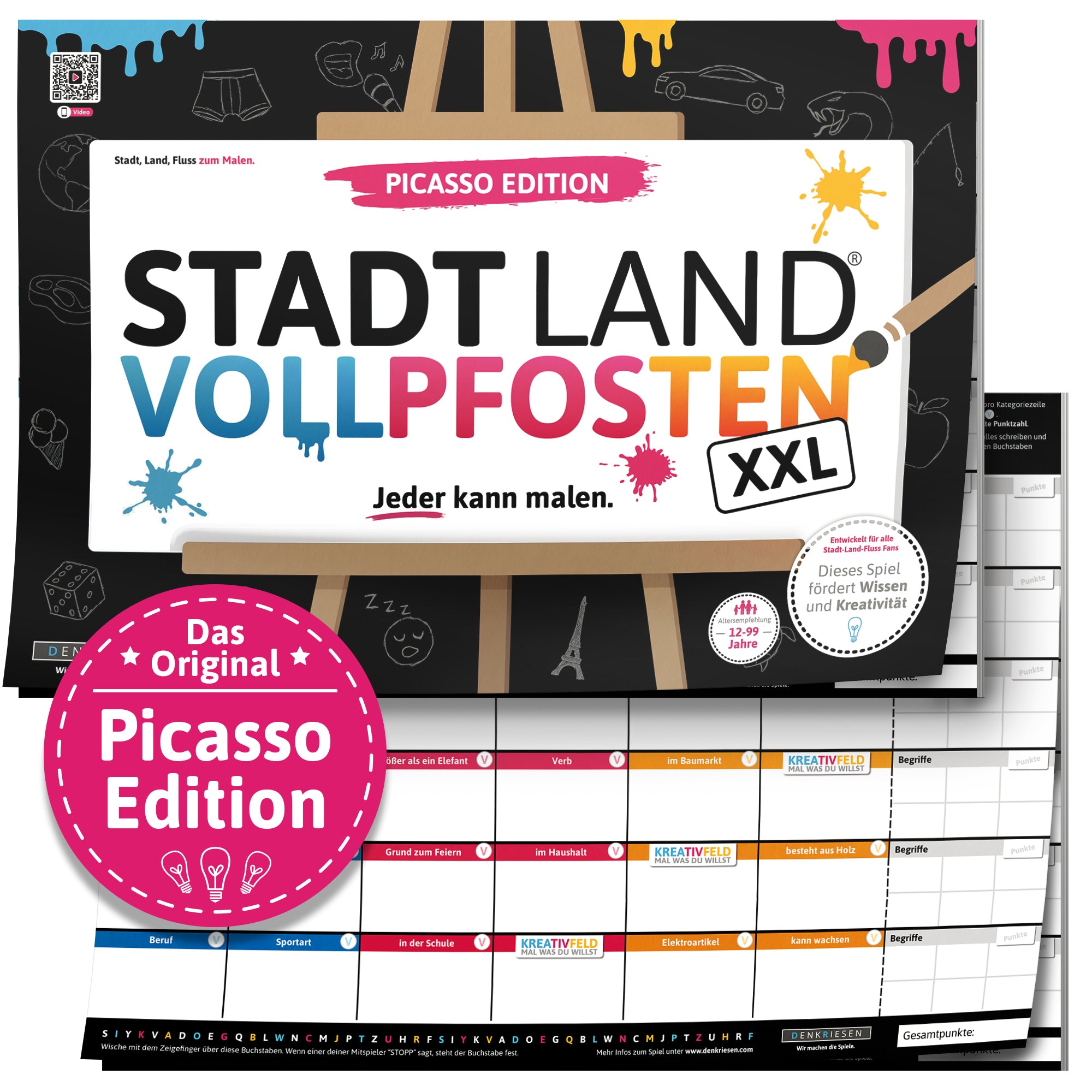Stadt Land Vollpfosten® Picasso Edition – "Jeder kann malen." | A3 Spielblock
