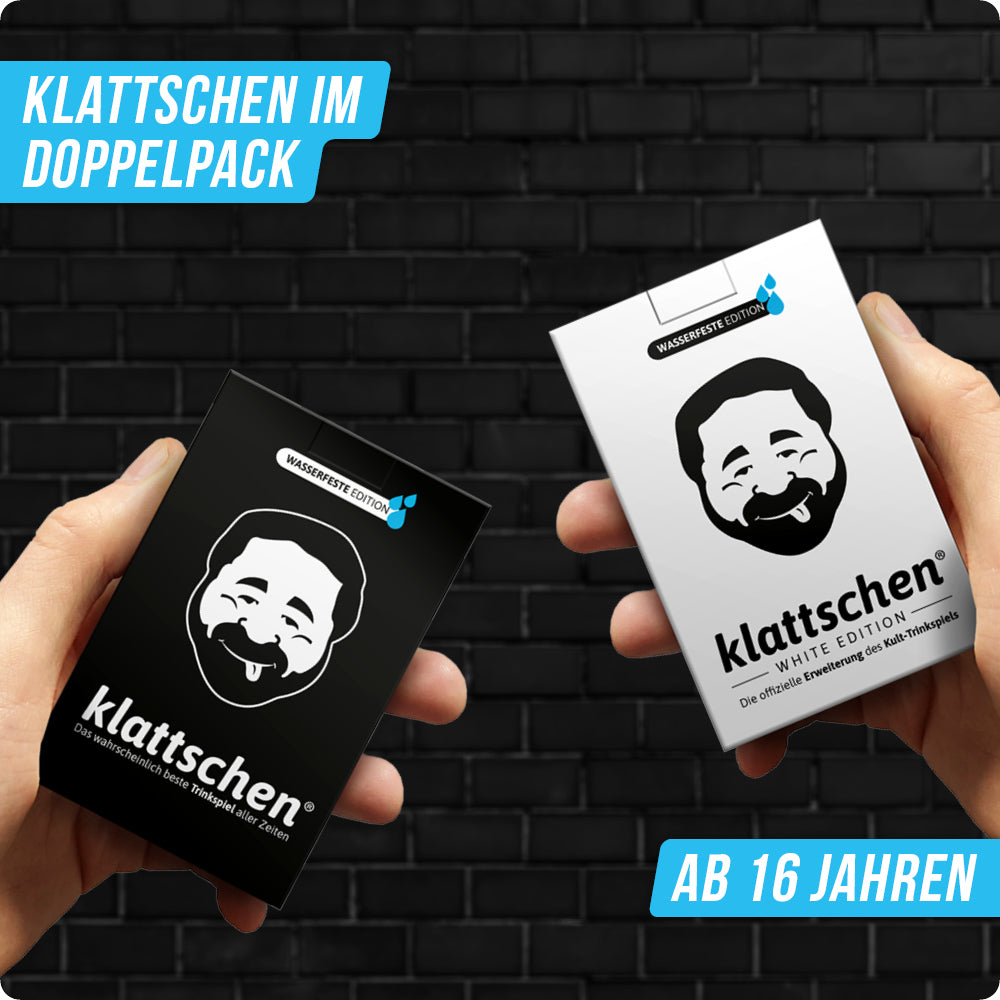 Spar-Set Max - klattschen® Doppelpack - klattschen & klattschen WHITE EDITION - Die wahrscheinlich besten Trinkspiele aller Zeiten Wasserfeste Plastikkarten