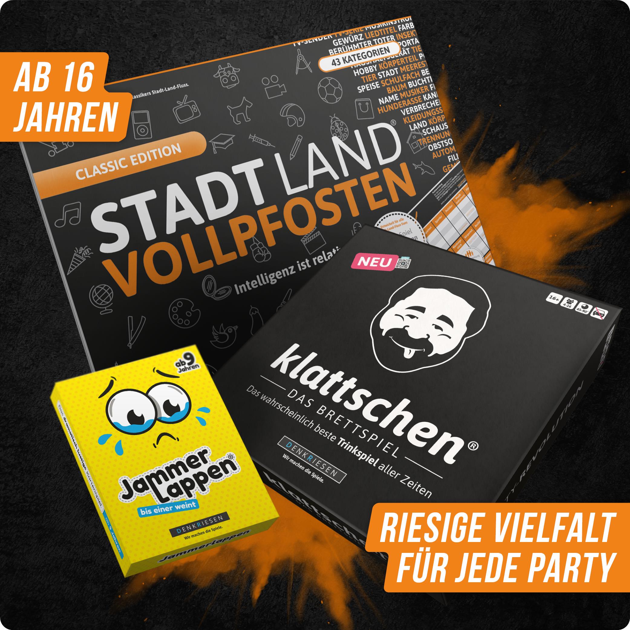 Spar-Set Tino - klattschen®  das Brettspiel, Jammerlappen und STADT-LAND VOLLPFOSTEN "Classic EDITION"