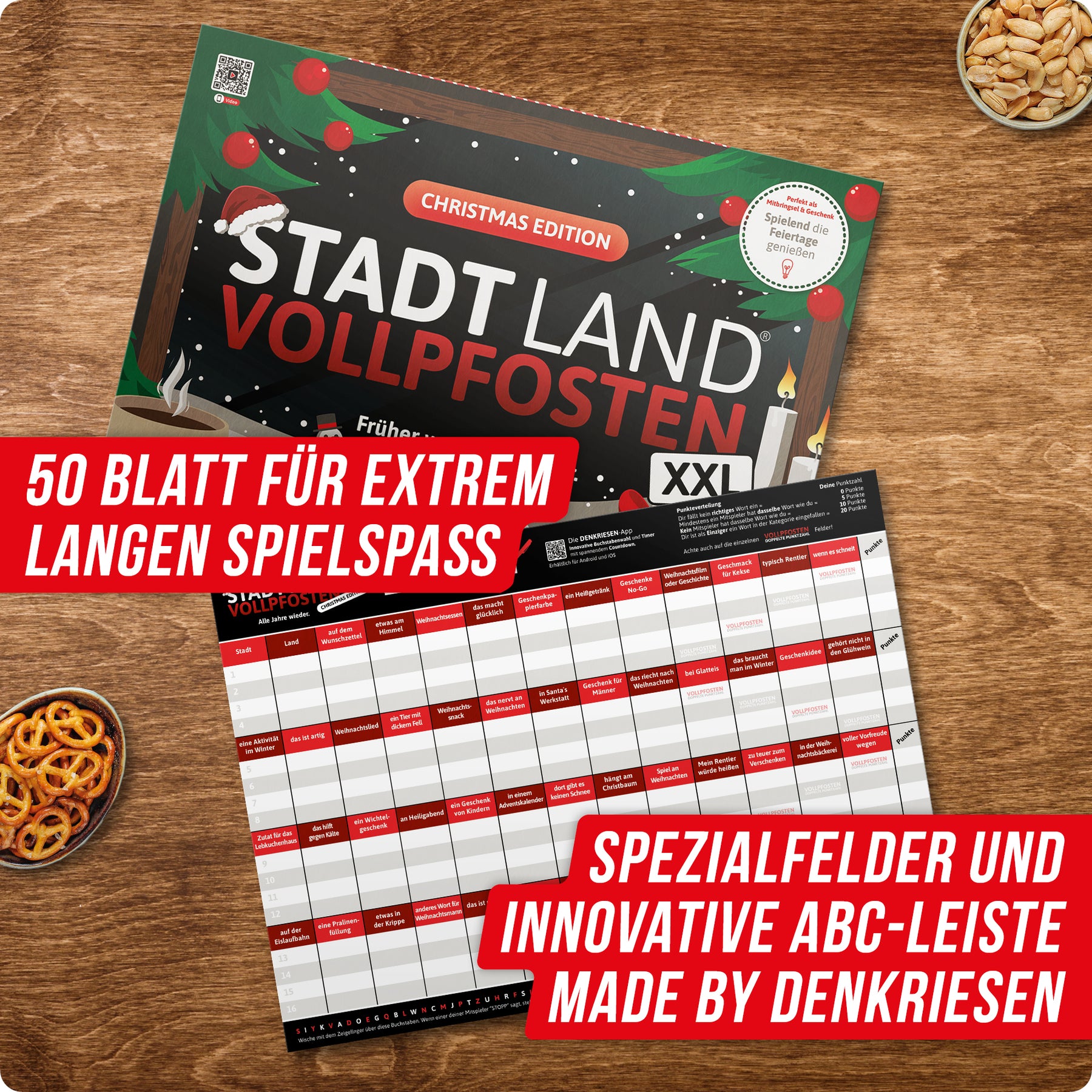 Stadt Land Vollpfosten® A3 Spielblock | Christmas Edition