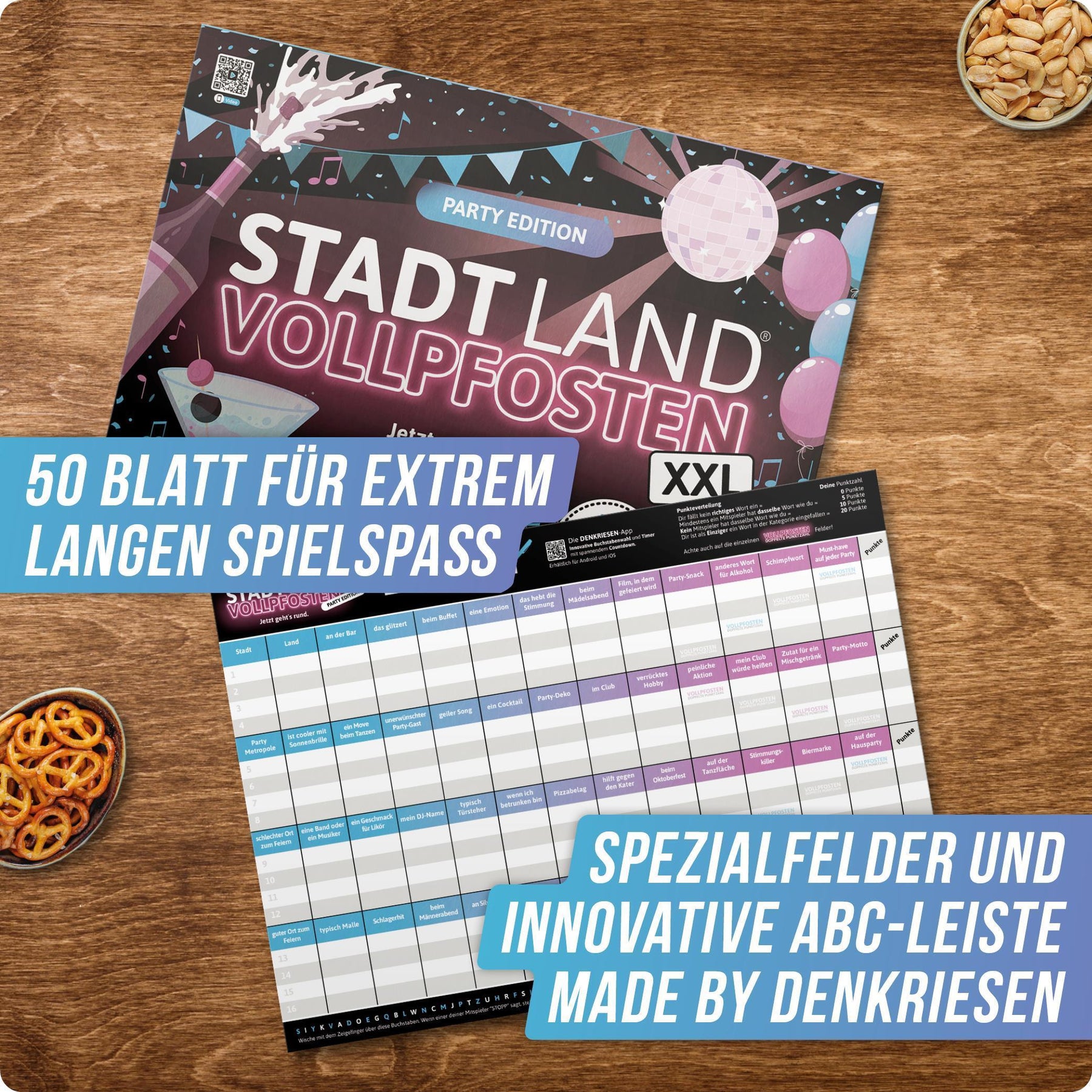 Stadt Land Vollpfosten® A3 Spielblock | Party Edition