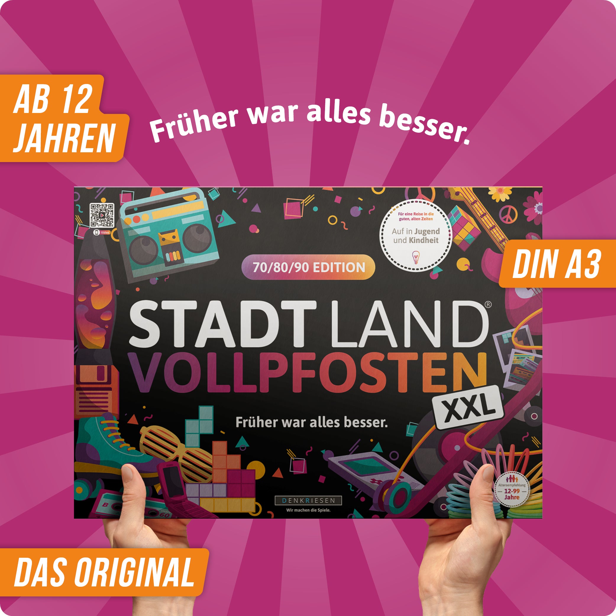 Stadt Land Vollpfosten® 70/80/90 Edition – "Früher war alles besser." | A3 Spielblock