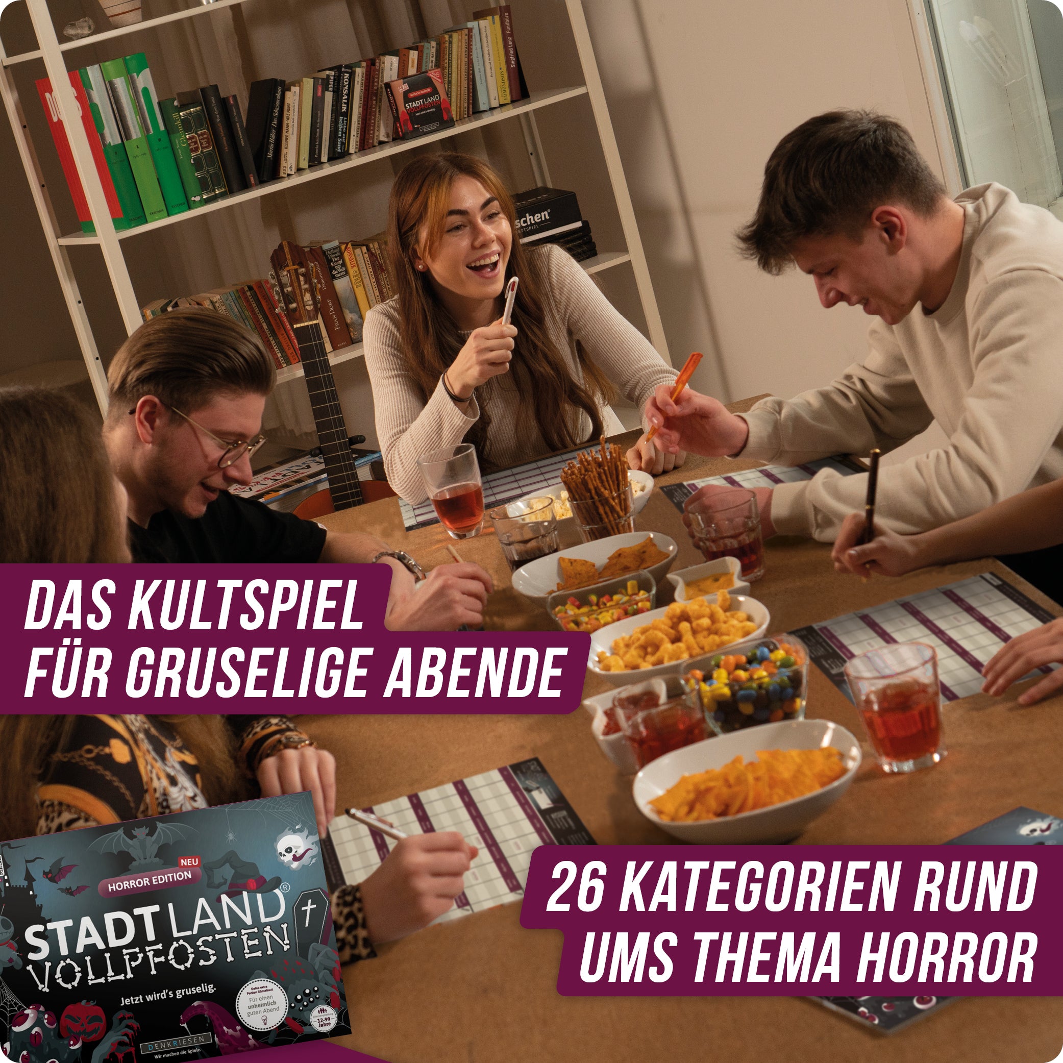 Stadt Land Vollpfosten® Horror Edition – "Jetzt wird's gruselig." | A4 Spielblock