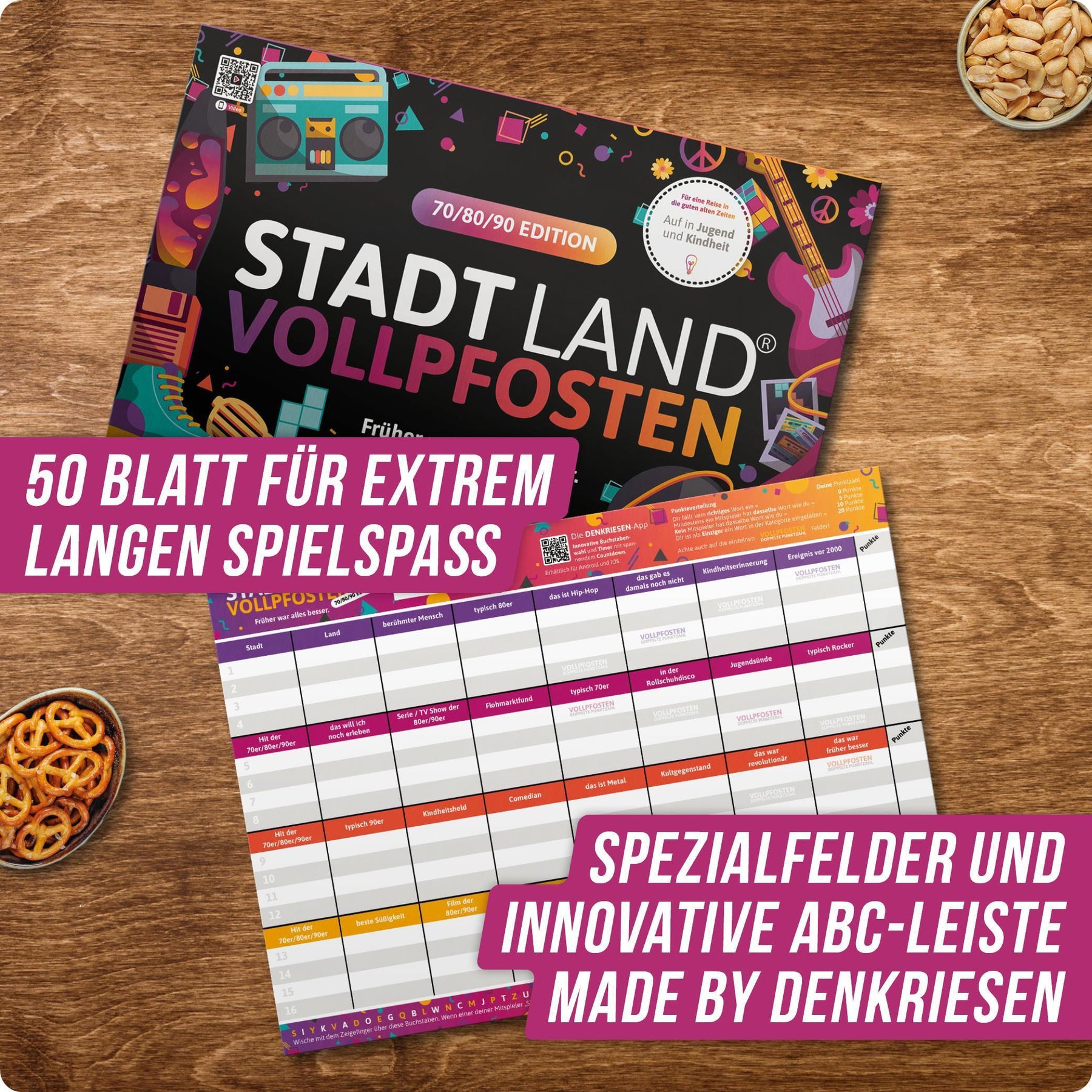 Stadt Land Vollpfosten® Spielblock | 70/80/90 Edition
