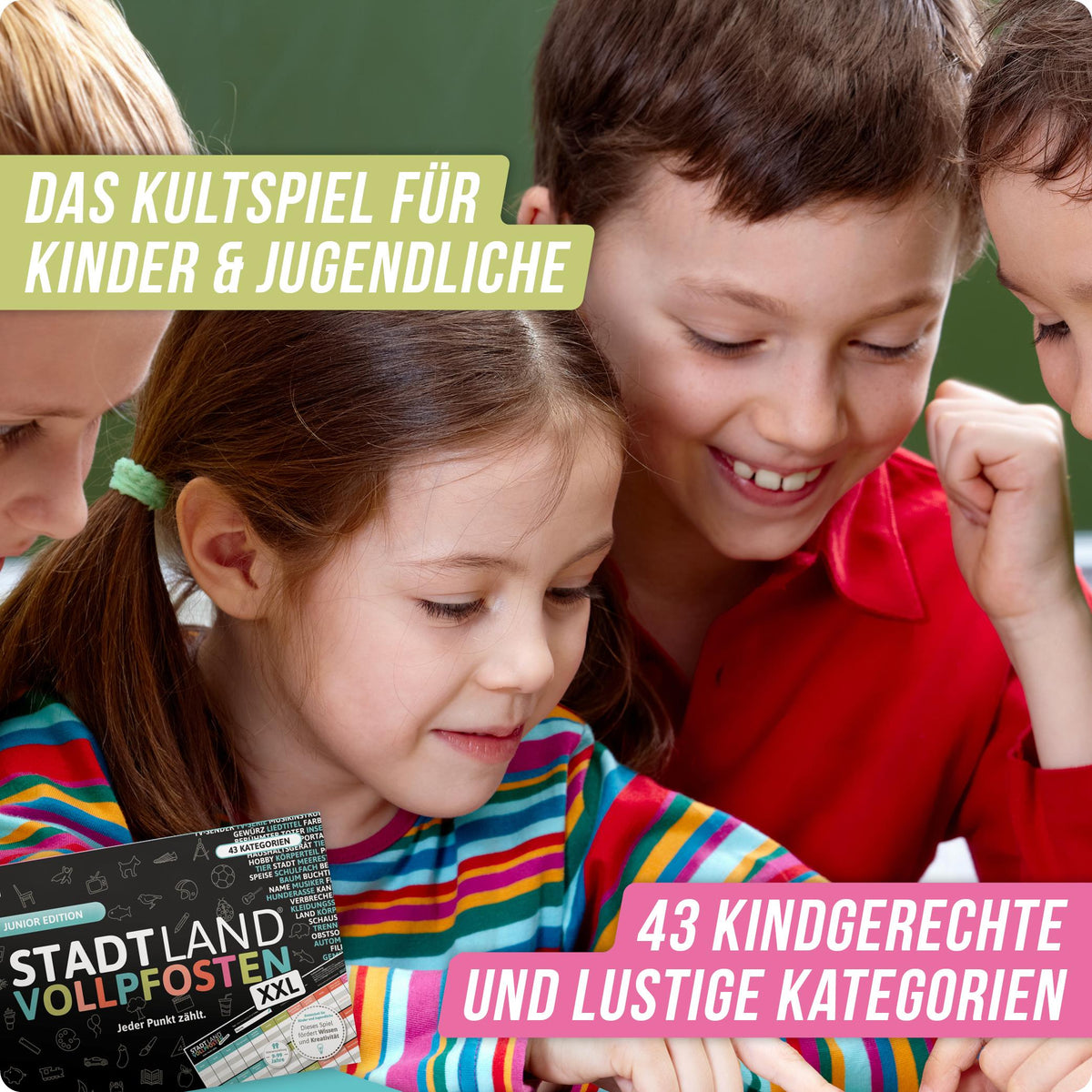 Stadt Land Vollpfosten® A3 Spielblock | Junior Edition