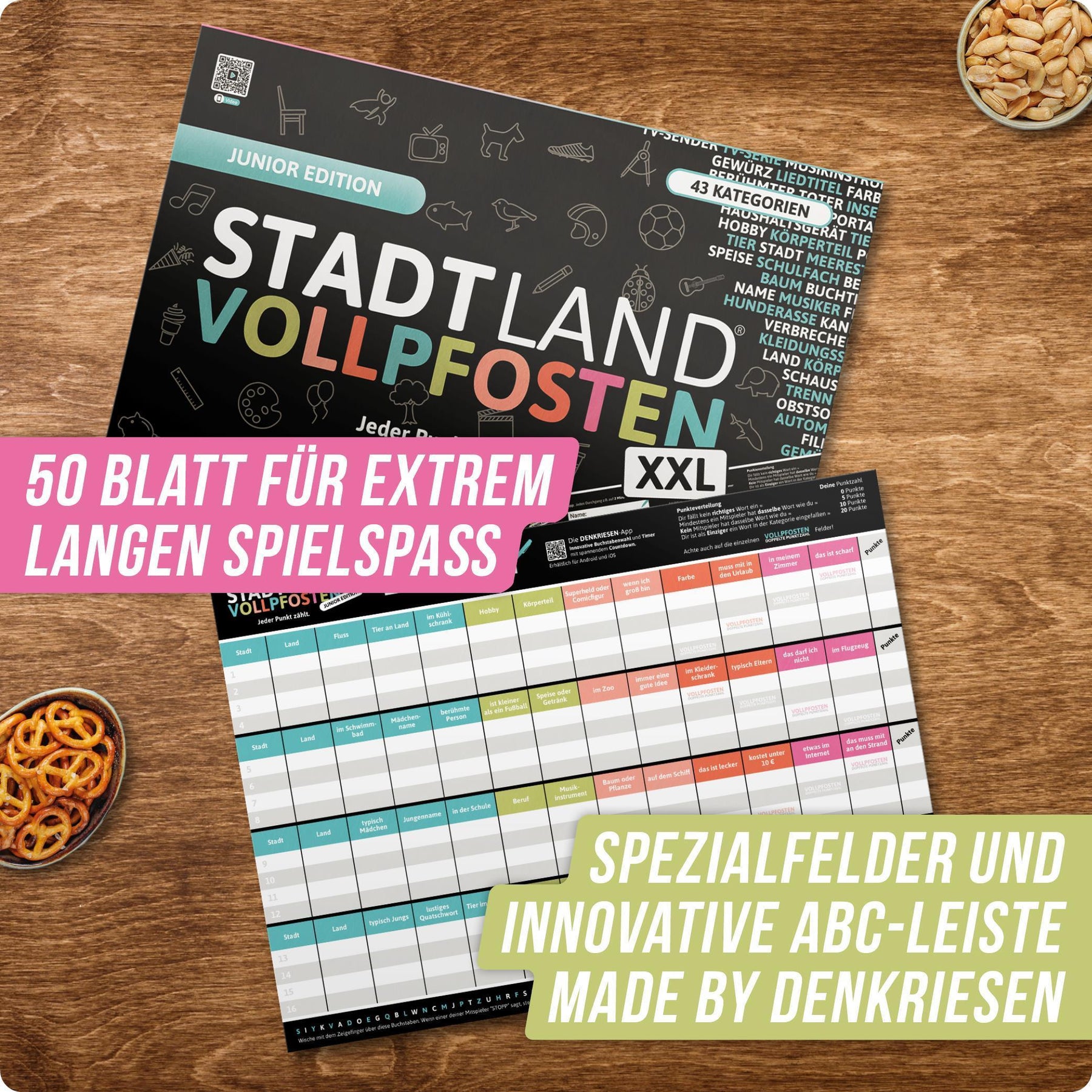 Stadt Land Vollpfosten® A3 Spielblock | Junior Edition