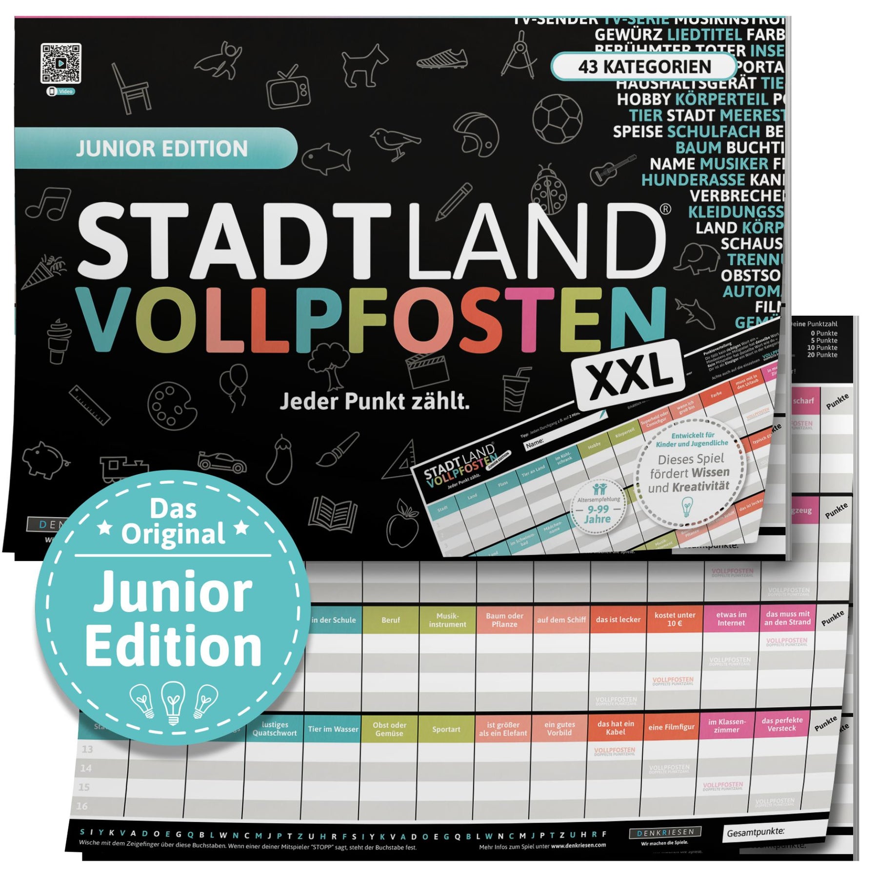 Stadt Land Vollpfosten® A3 Spielblock | Junior Edition