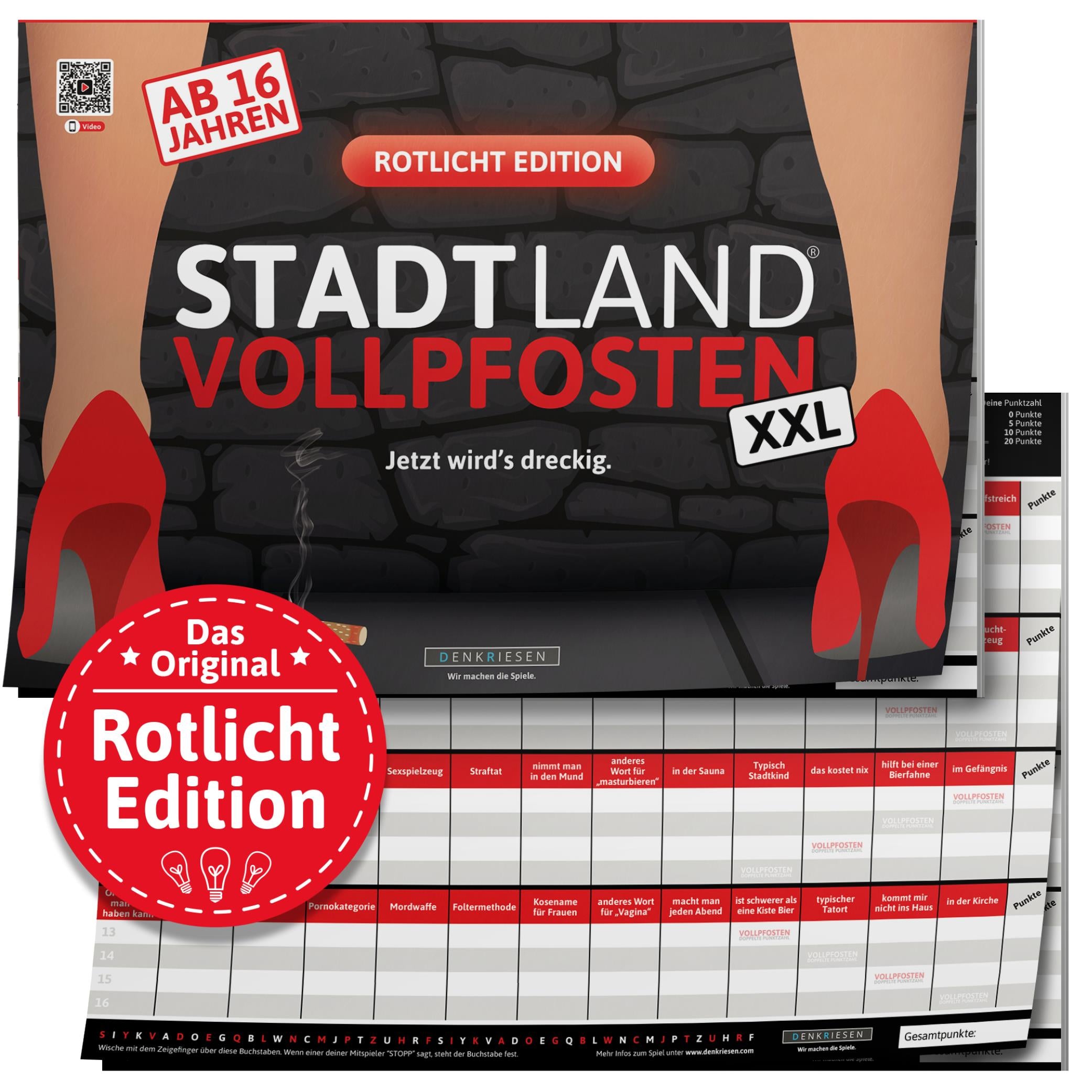 Stadt Land Vollpfosten® Rotlicht Edition – "Jetzt wird's dreckig." | A3 Spielblock