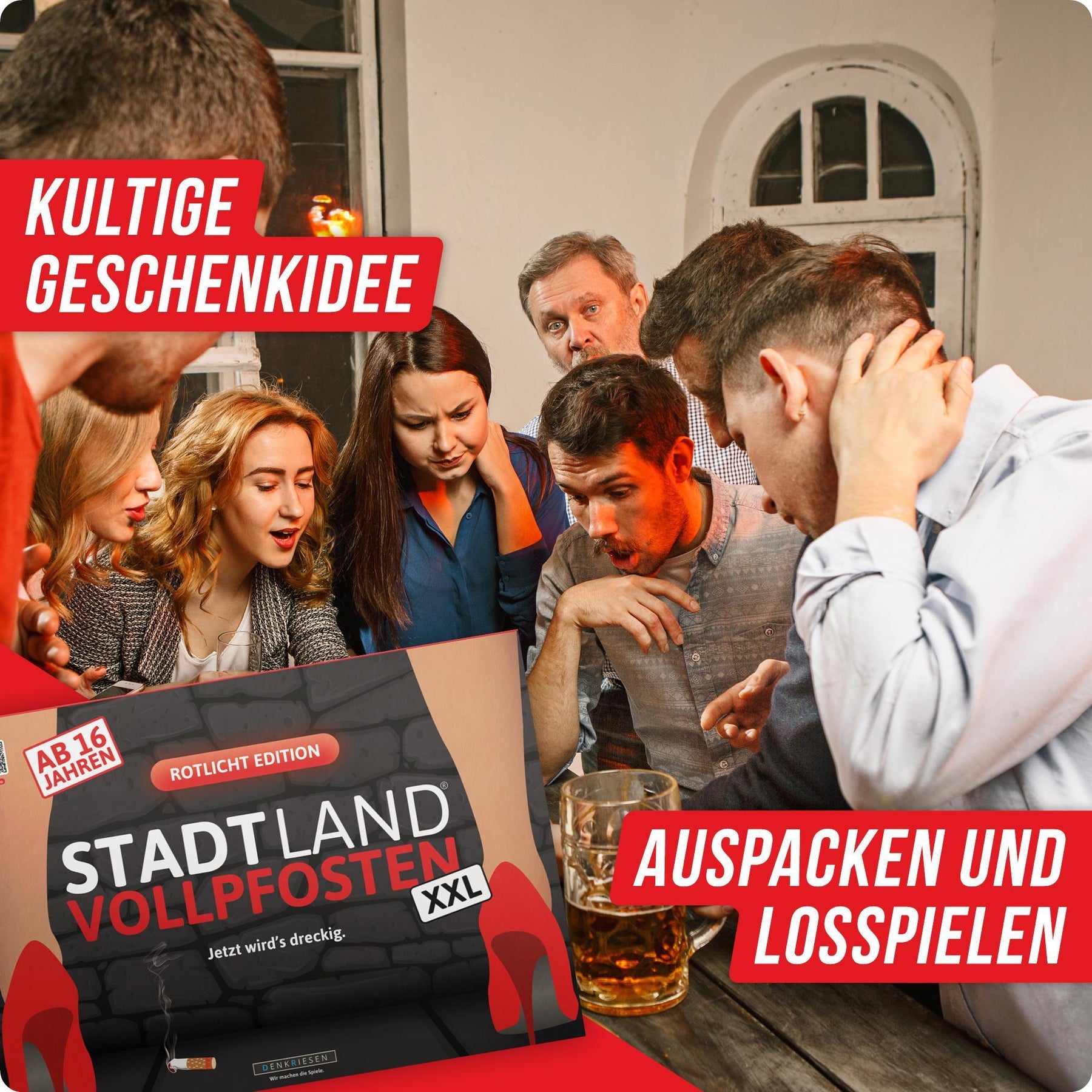 Stadt Land Vollpfosten® A3 Spielblock | Rotlicht Edition