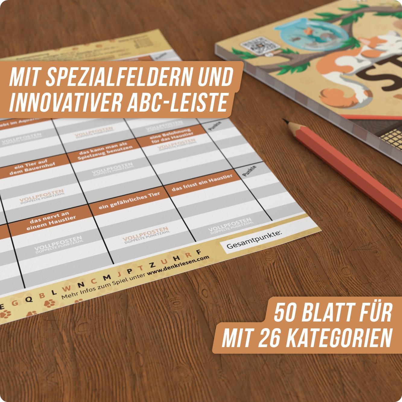 Stadt Land Vollpfosten® Spielblock | Haustier Edition