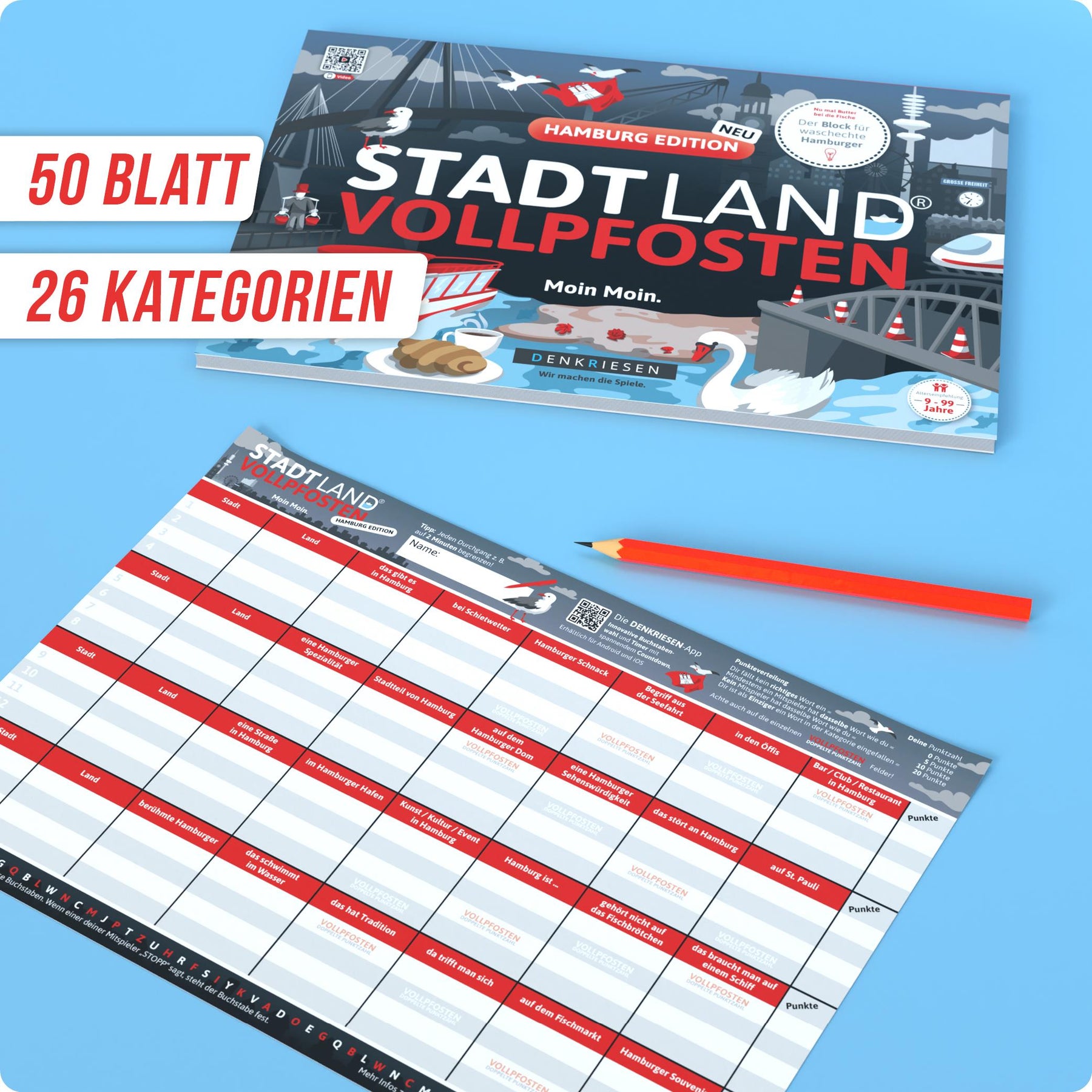 Stadt Land Vollpfosten® Spielblock | Hamburg Edition
