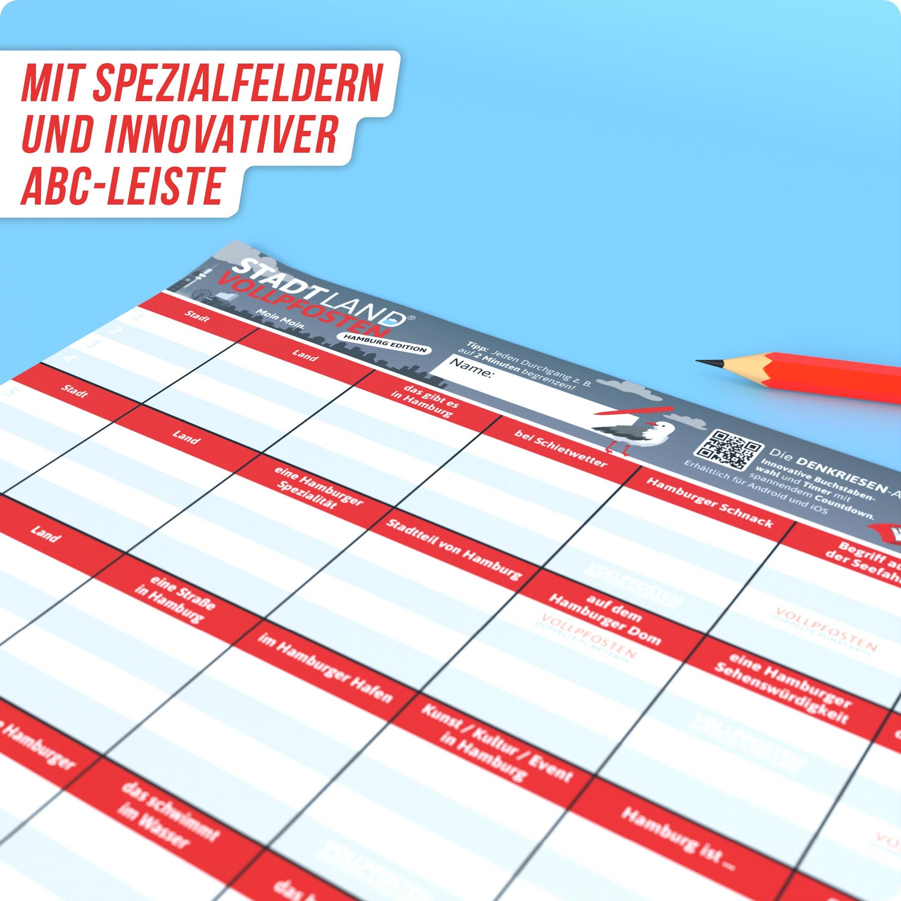 Stadt Land Vollpfosten® Spielblock | Hamburg Edition