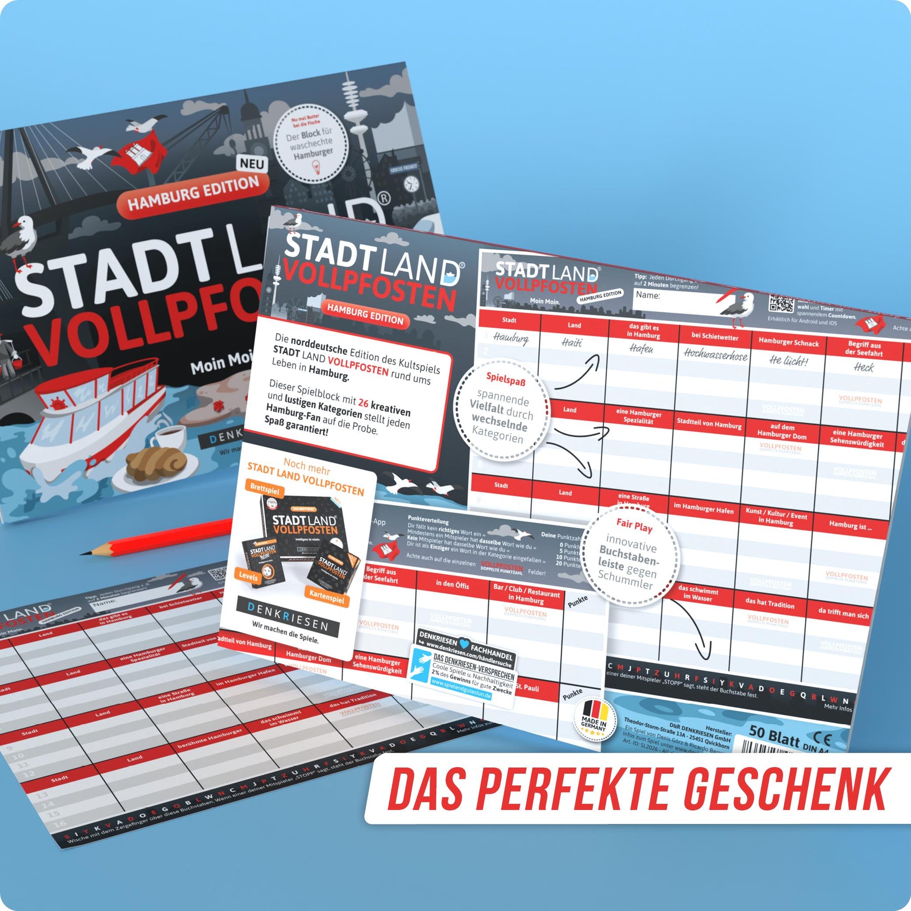 Stadt Land Vollpfosten® Spielblock | Hamburg Edition